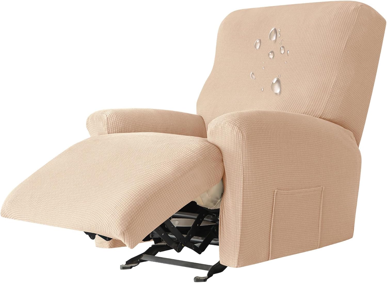 4 Piece Water Resistant Recliner Sofa Covers, Stretch Reclining Sofa slipcover Scratch Resistant Armchair Covers with Elastic Bottom for Cat Dog-Beige-1 Seater