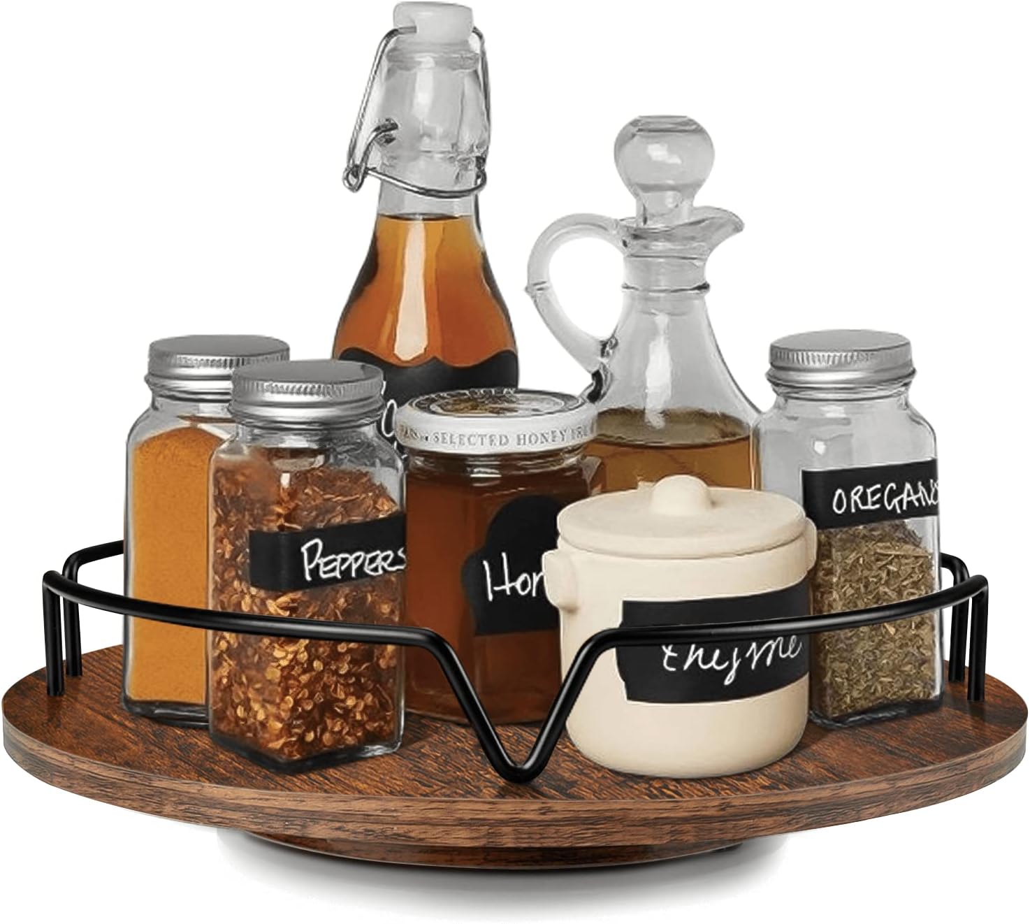 Wooden Lazy Susan, 12 Inch Turntable Organizer for Cabinet, Spinning Spice Rack Organizer for Kitchen Countertop, Pantry, Dining Table, Rustic Brown Black