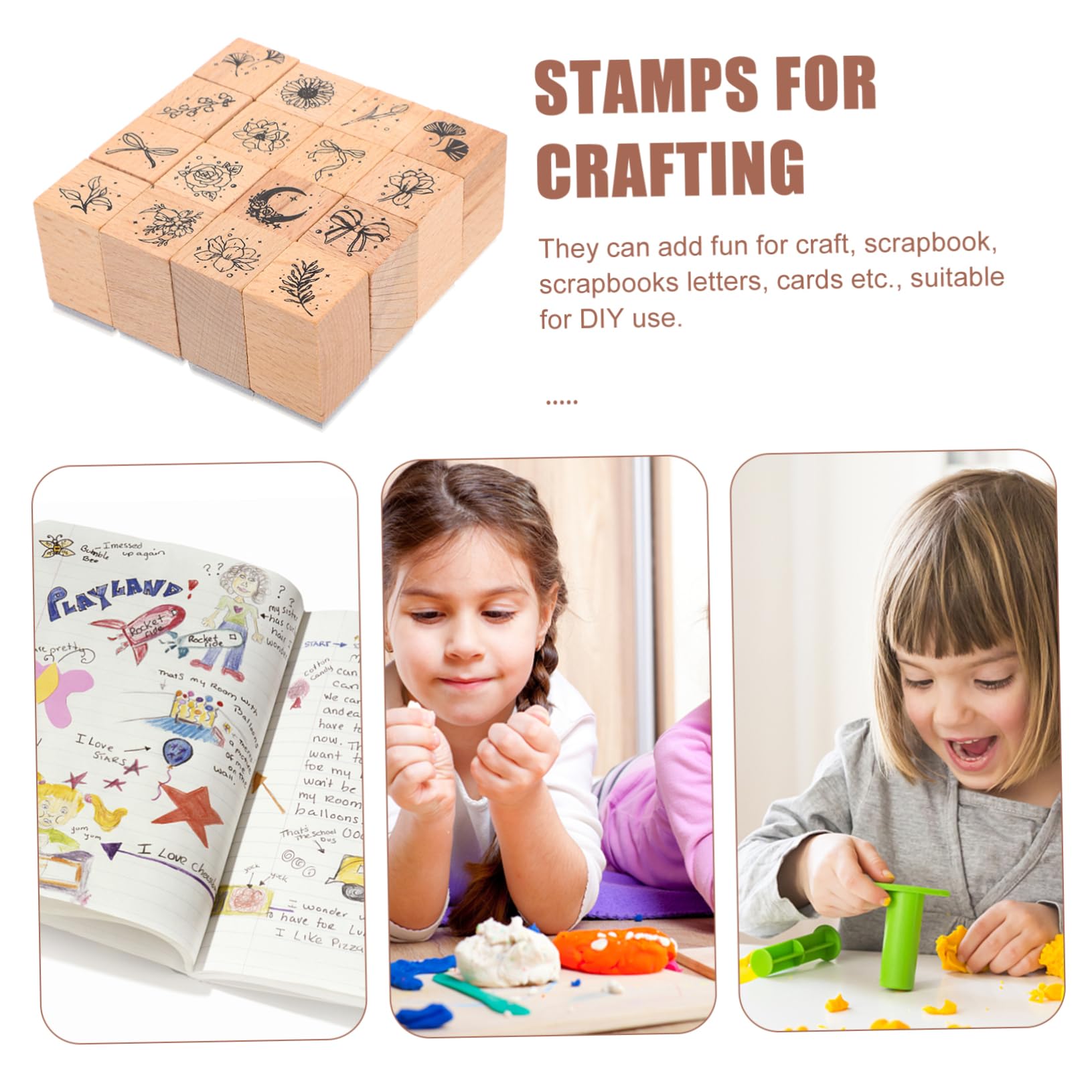 OSALADI 3 Sätze Kinderstempel Grün Pads Blumen Benutzerdefinierte Briefmarken Namensstempel Für Zeitschriftenstempel Personalisiert Chocolate Hölzern 16 Stück * 3