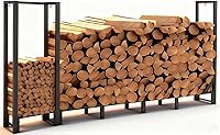 SHOMEXTOL 8FT Heavy Duty Firewood Rack with Kindling Storage - Large 1000LB Outdoor/Indoor Wood Organizer, Rustproof Black Steel