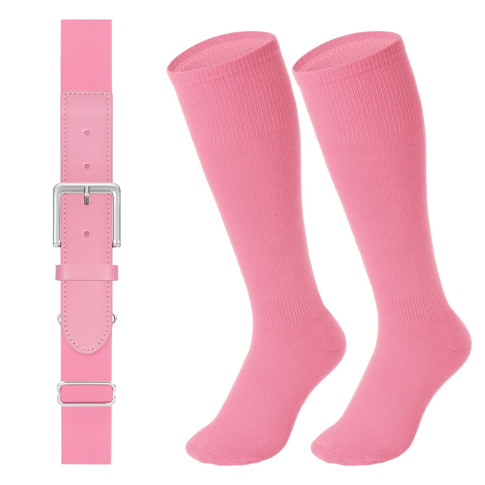 LEACOOLKEY Baseball Belt and Socks Combo Set Adjustable Softball Socks and Elastic Belt for Youth and Adult