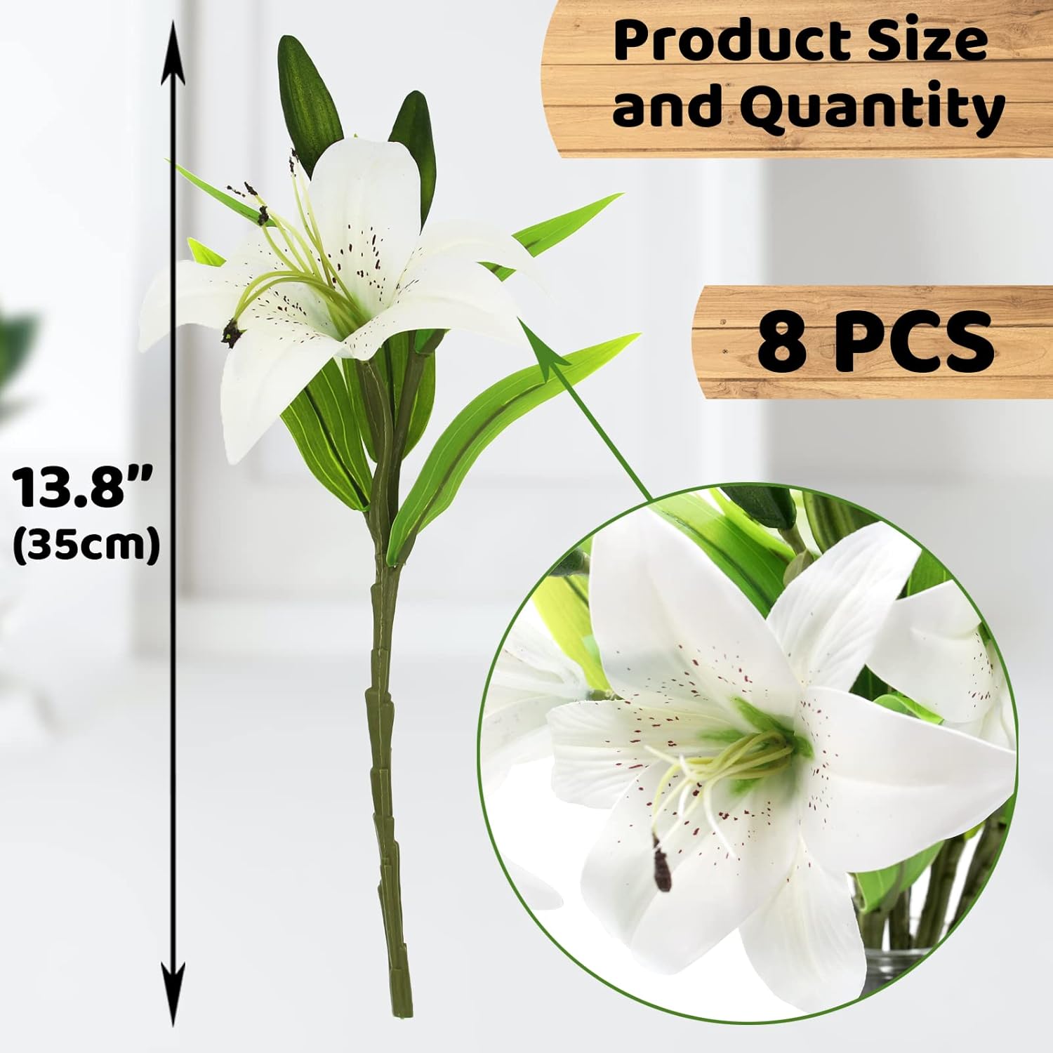 Hananona 8 Pcs Artificial Tiger Lily Real Touch Easter Lily Fake Spring Flowers for Wedding Home Party Easter Decoration Plastic Cemetery Faux Flowers (White, 8) - Image 2