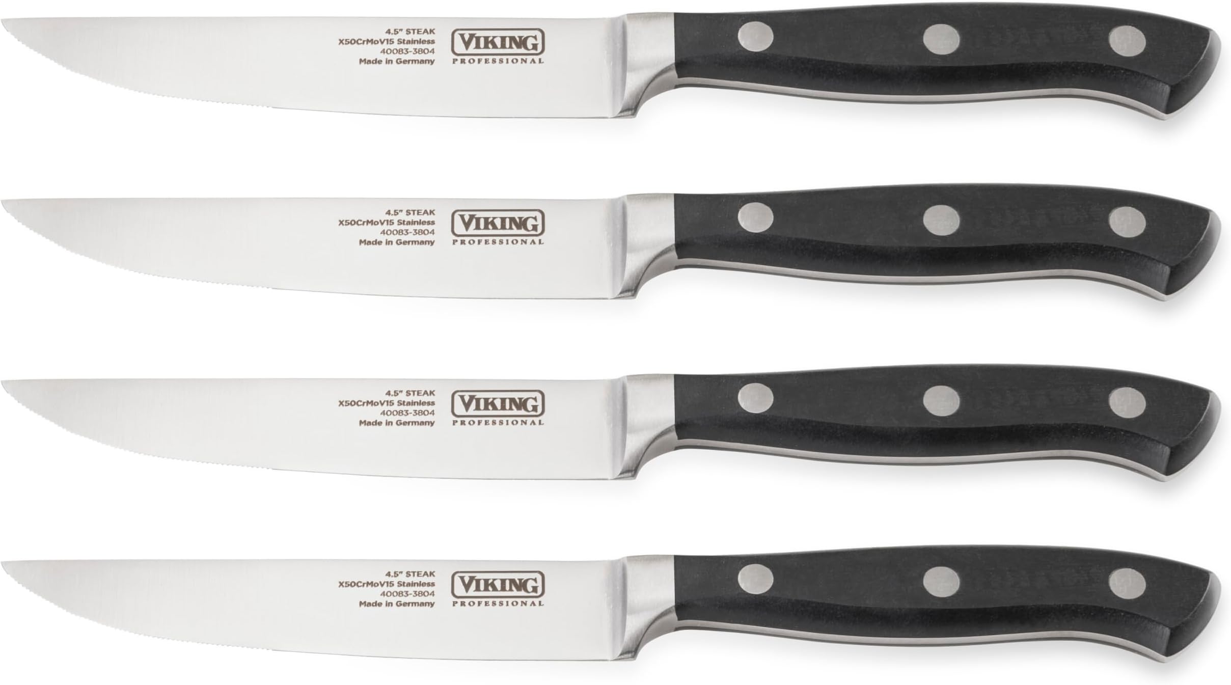Viking Steak Knife Set, 4 Piece German Stainless Steel Kitchen Knives Set wit...