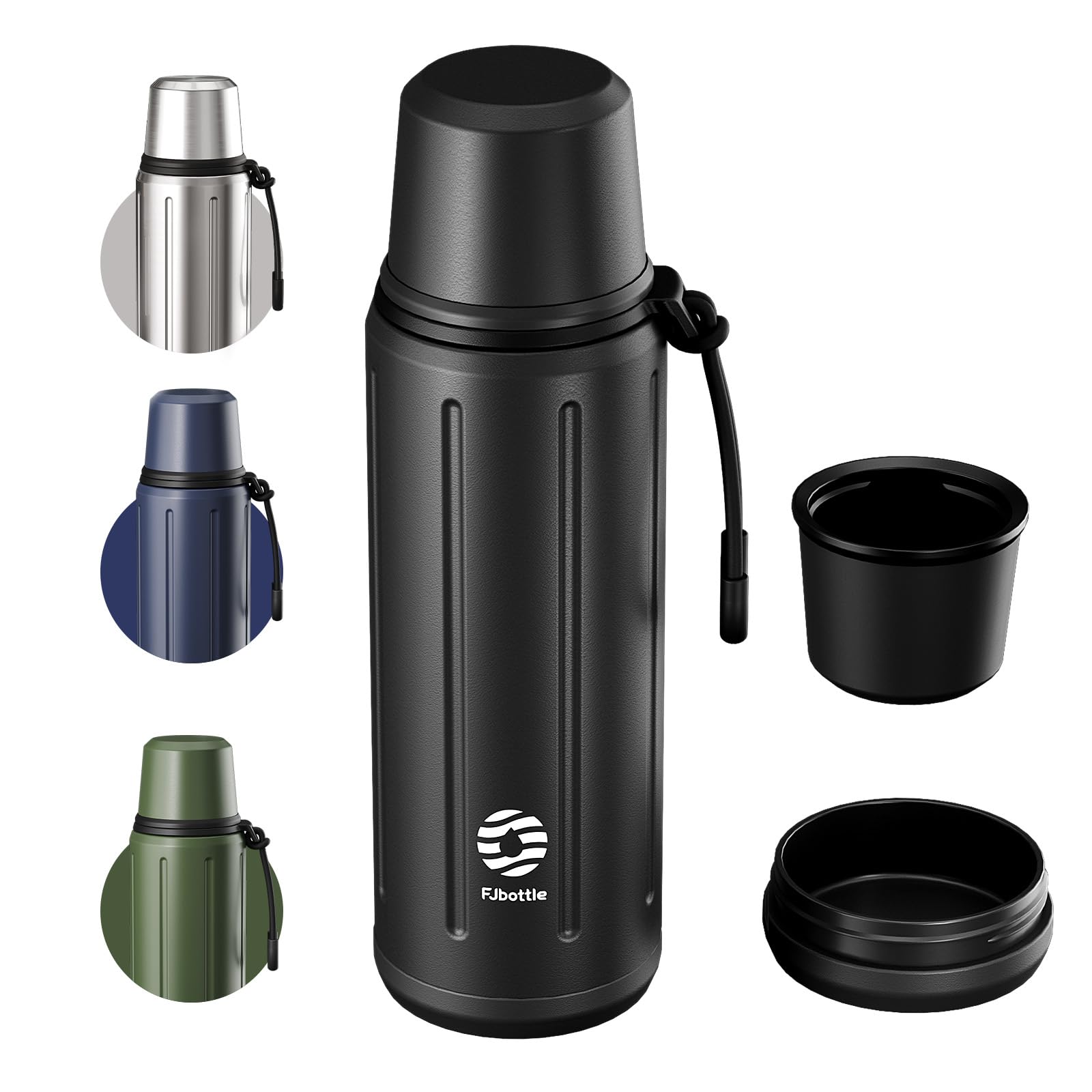 magcheer Borraccia termica da 1 l con tazza (72 ore di freddo e 24 ore caldo) per acqua calda con base rimovibile e filtro in acciaio inox 18/8, per viaggi, ufficio e scuola (nero)