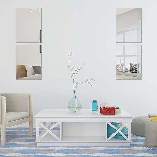 Miniatura 7 de 16 x 12 pulgadas x 4 piezas de azulejos de espejo de pared autoadhesivas de vidrio sin marco, azulejos de espejo de cuerpo entero, azulejos grandes