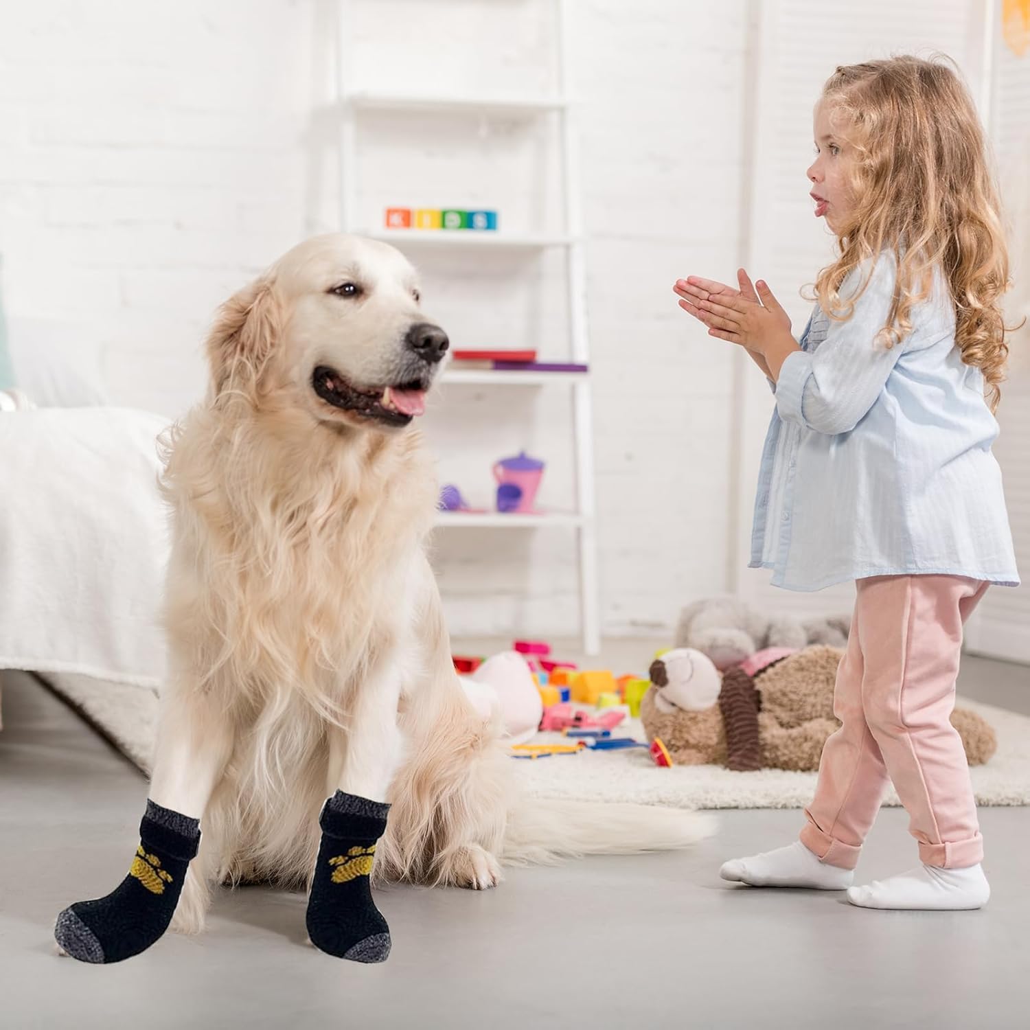 2 works Anti Slip Dog Socks,Socks with Grips Paws Stop Licking Dog Grip Pet Paw Protector,Claw Slippers with Adjustable Strap for Puppy Indoor Outdoor Hardwood Floor Walk - Image 3