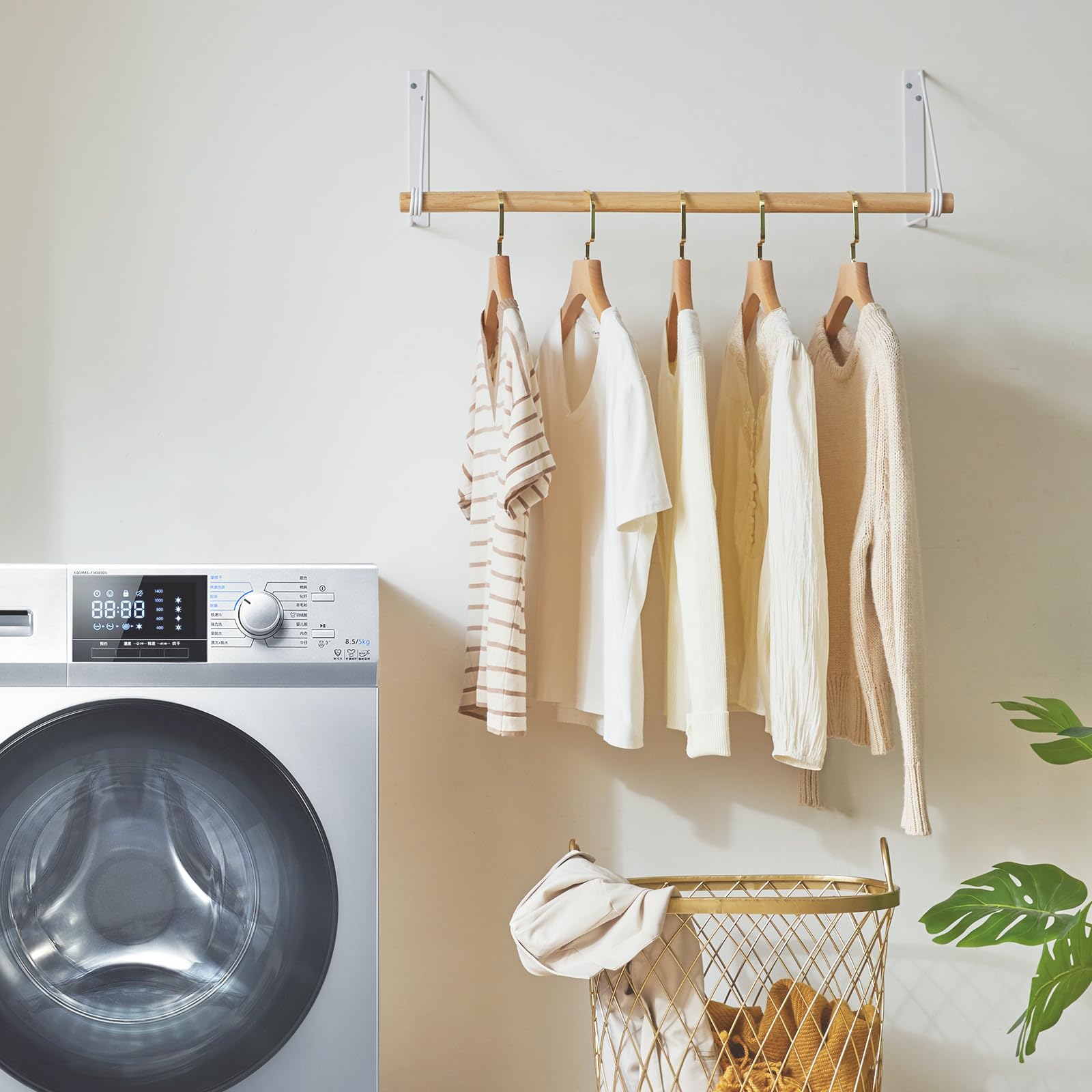 IBUYKE Appendiabiti da parete per armadio, barra per vestiti a muro in legno, mobile per corridoio in stile industriale, moderna barra per armadio, appendiabiti per ingresso, parete, porta, bagno