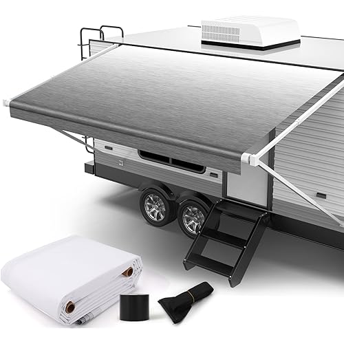 RV Awning Replacement Fabric 16ft, Heavy Duty 18.5oz Weatherproof Vinyl Camper Awning for Travel Outdoor Trailer Motorhome Van