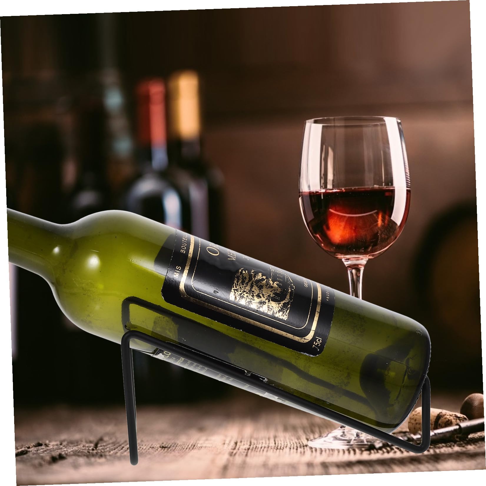 Espositore Bottiglie da Tavolo in Ferro Nero, 2 Pezzi, Compatto e Robusto, per Vino e Whisky, per Hotel e Bar
