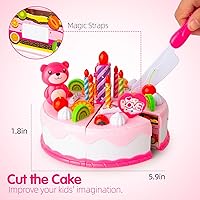 Vista 3 de Juguetes de pastel de cumpleaños de corte, juego de simulación de bricolaje con velas para niños, juego de comida para jugar, juguetes de pastel