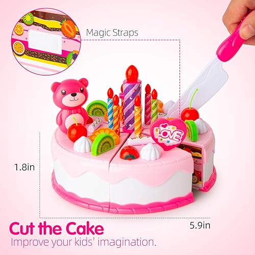 Miniatura 3 de Juguetes de pastel de cumpleaños de corte, juego de simulación de bricolaje con velas para niños, juego de comida para jugar, juguetes de pastel