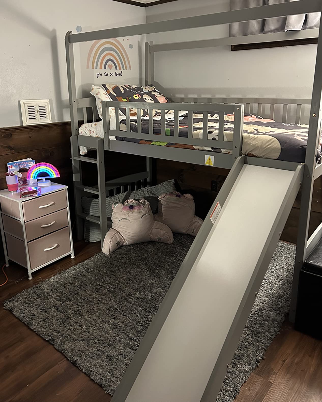 37/mo Finance Twin Over Twin Wood Bunk Bed with Roof, Guardrail