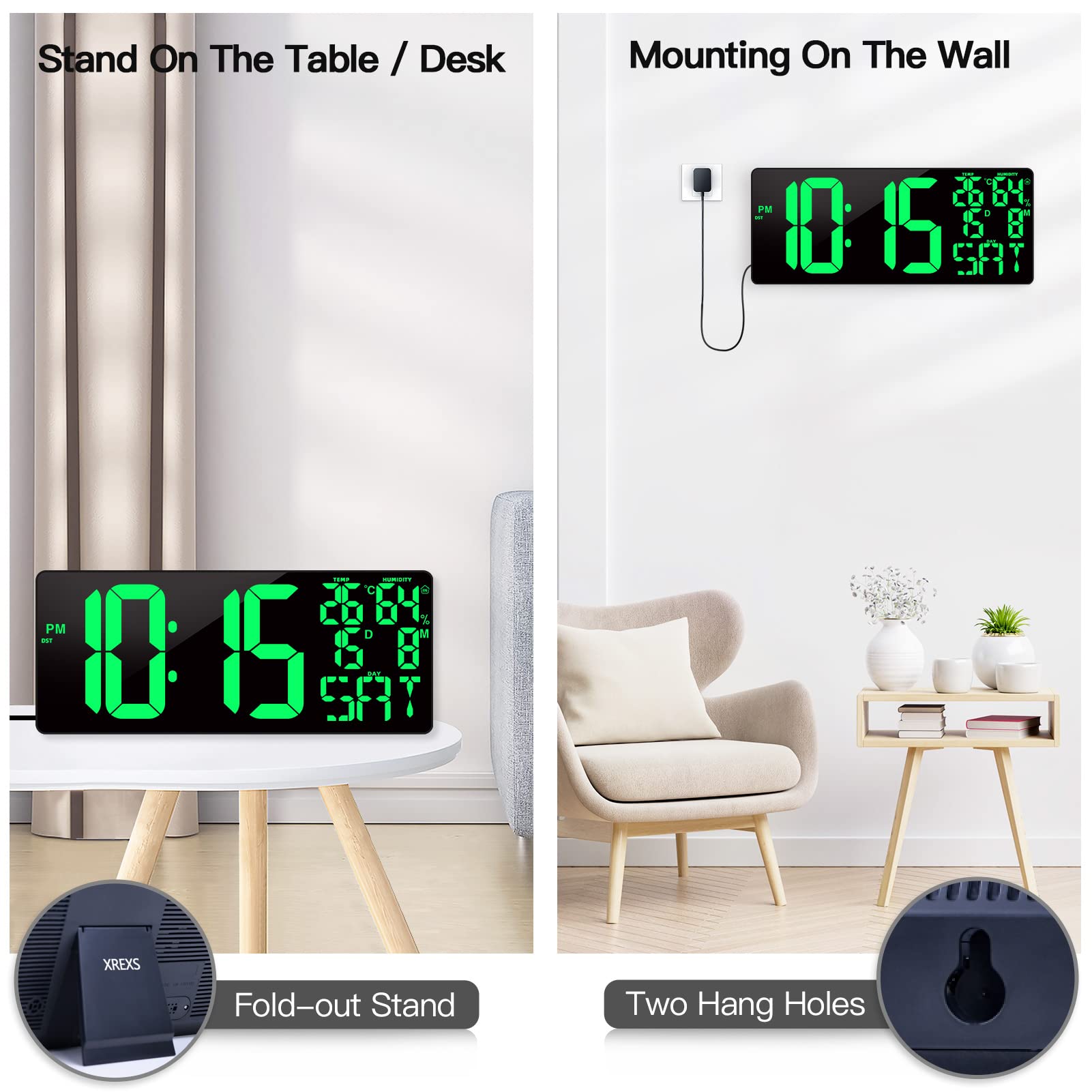 18 Inch Digitale LED 4-cijferige Wandklok, 8-niveaus Helderheid/Automatische Dimmer/Tijd/Datum/Temperatuurweergave, Ideaal For Magazijn Kantoor Thuis Woonkamer (Color : Blue