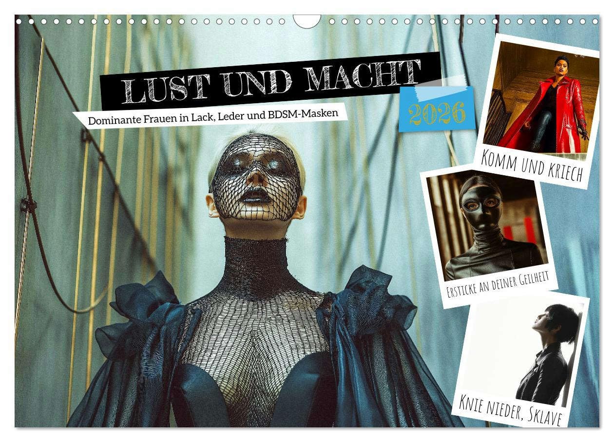 Lust and power - Dominant women in vinyl, leather and BDSM masks UK-Version (Wall Calendar 2026 DIN A3 Landscape), CALVENDO 12 Month Wall Calendar — image 1