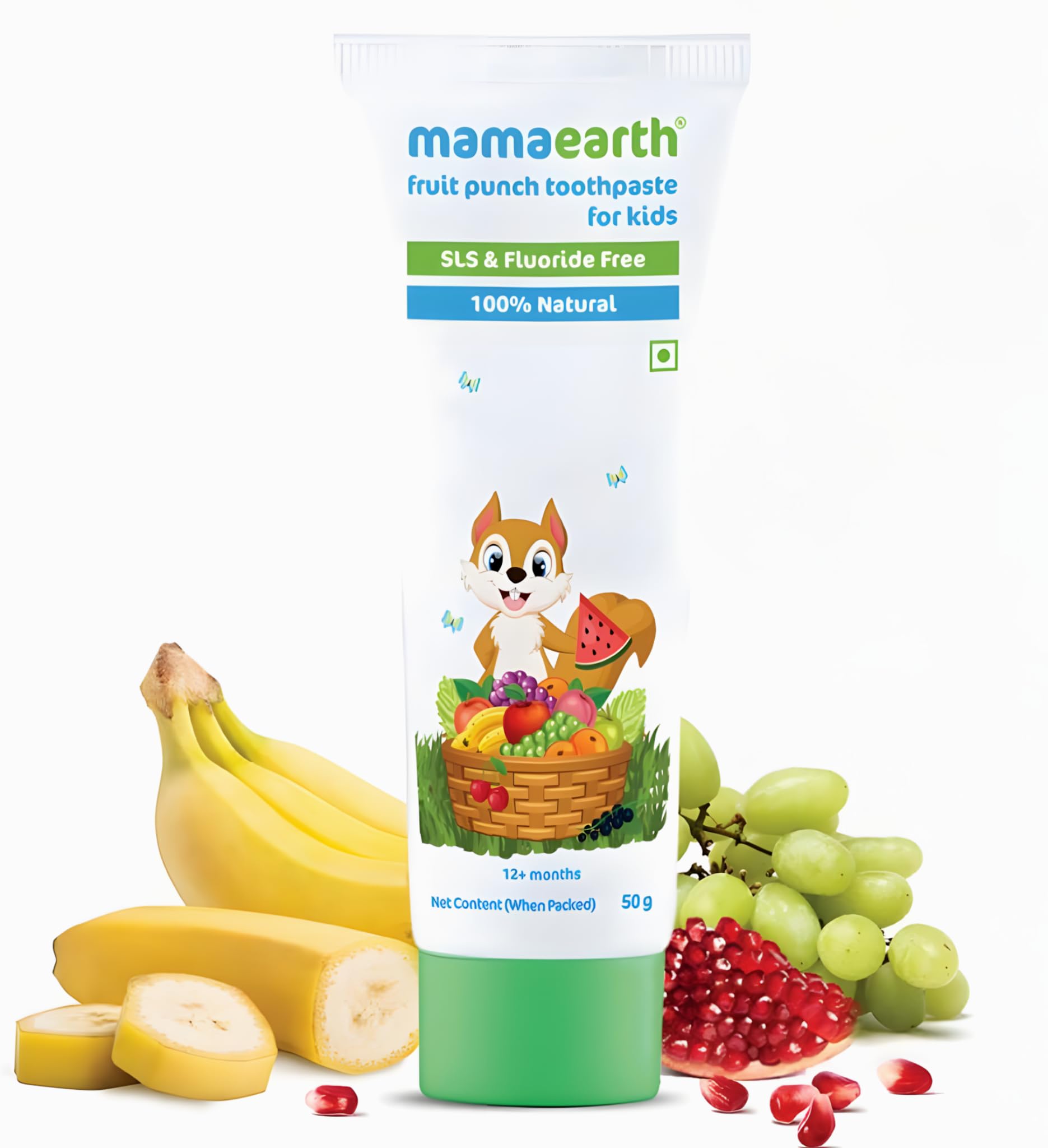 Mamaearth Fruit Punch Toothpaste - 50g | Infused with Sorbitol, Silica & Glycerin | Promotes Healthy Teeth & Gums, Free from Fluoride & SLS, 100% Natural