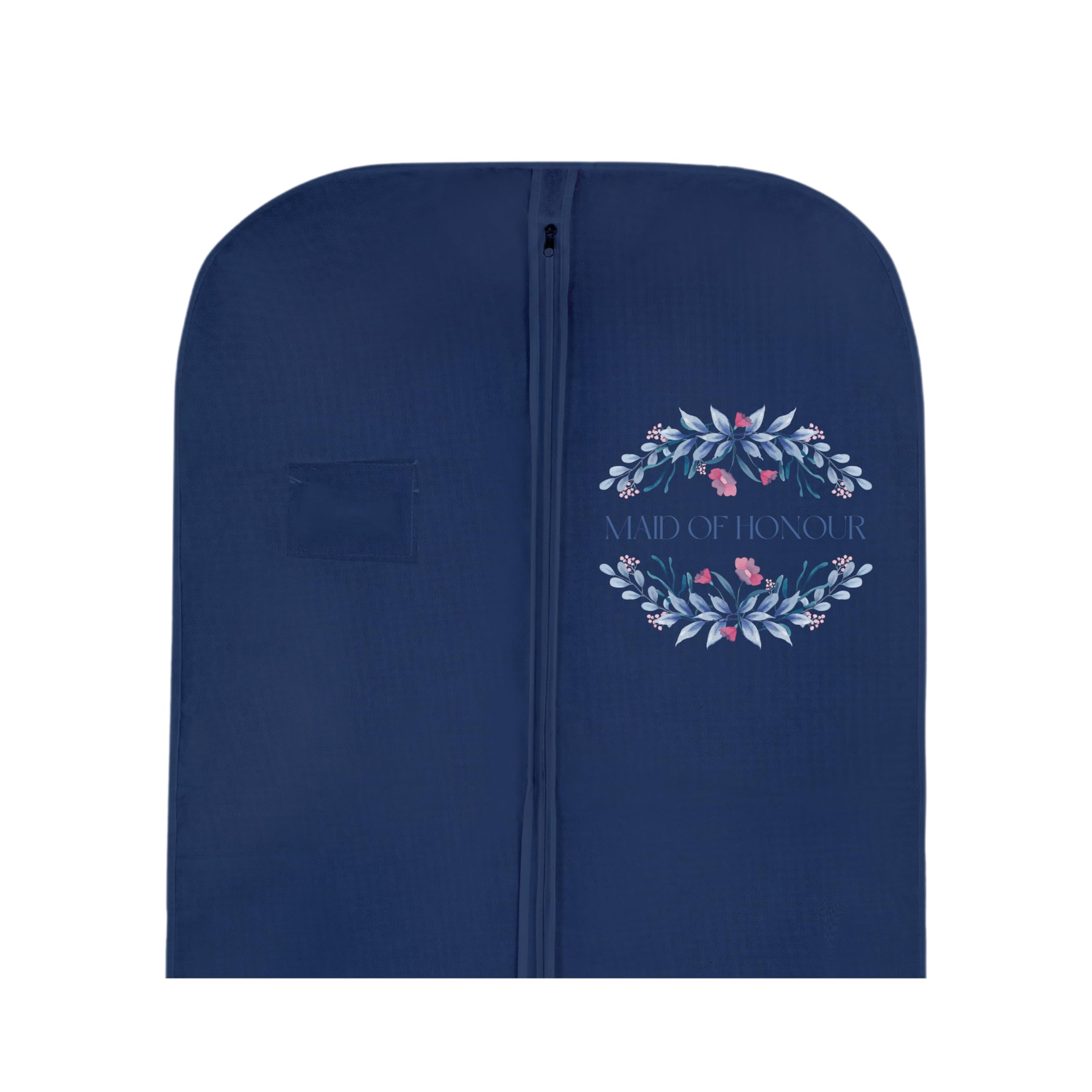 Bridal Gown Garment Bag - Printed Wedding Dress Bag | Long Dress Covers for Bride & Bridesmaids | Breathable Clothes Bag for Storage & Travel (Maid of Honour's Logo On Navy Bag)