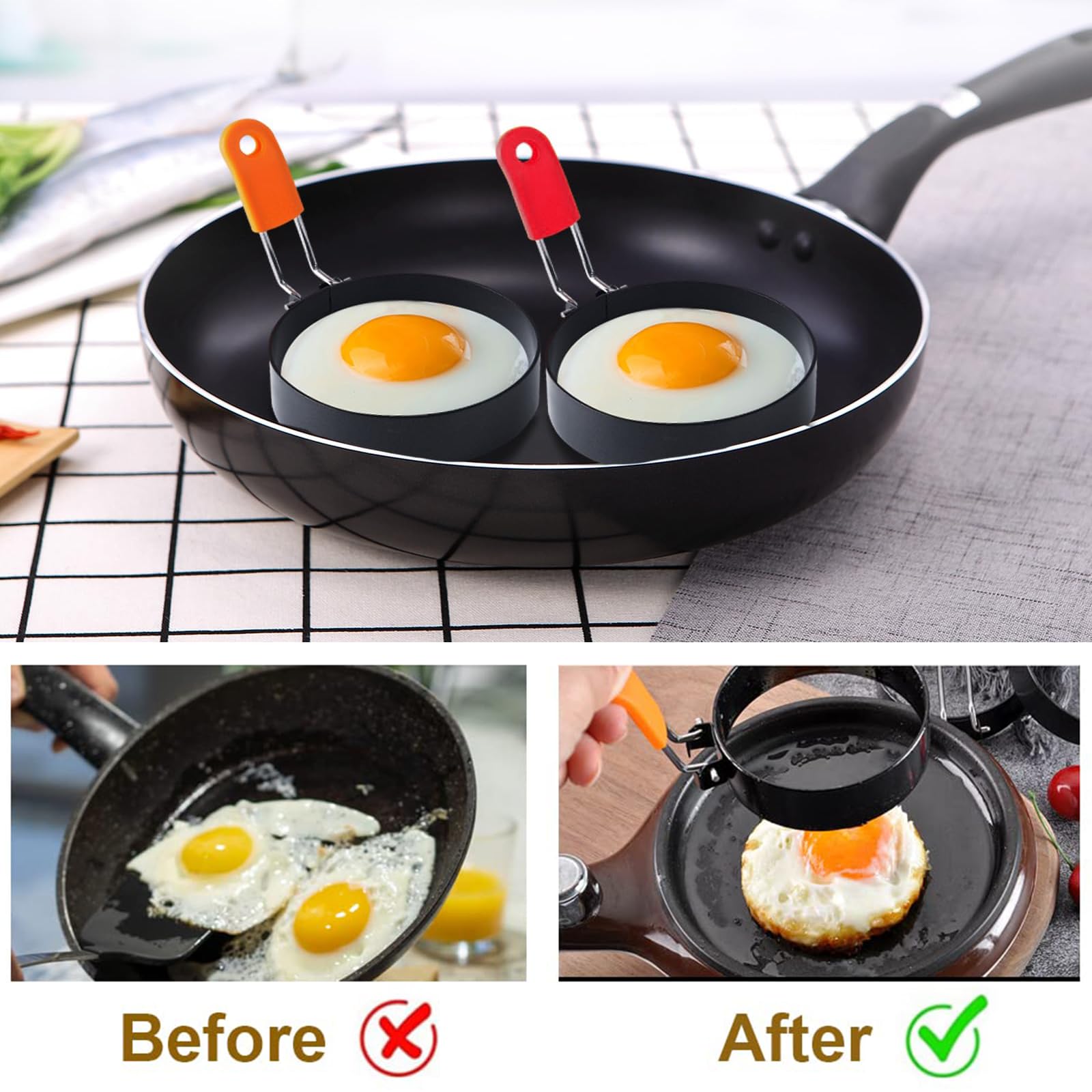 Egg Rings for Frying, 2 Pack Non Stick Egg Rings - Image 4