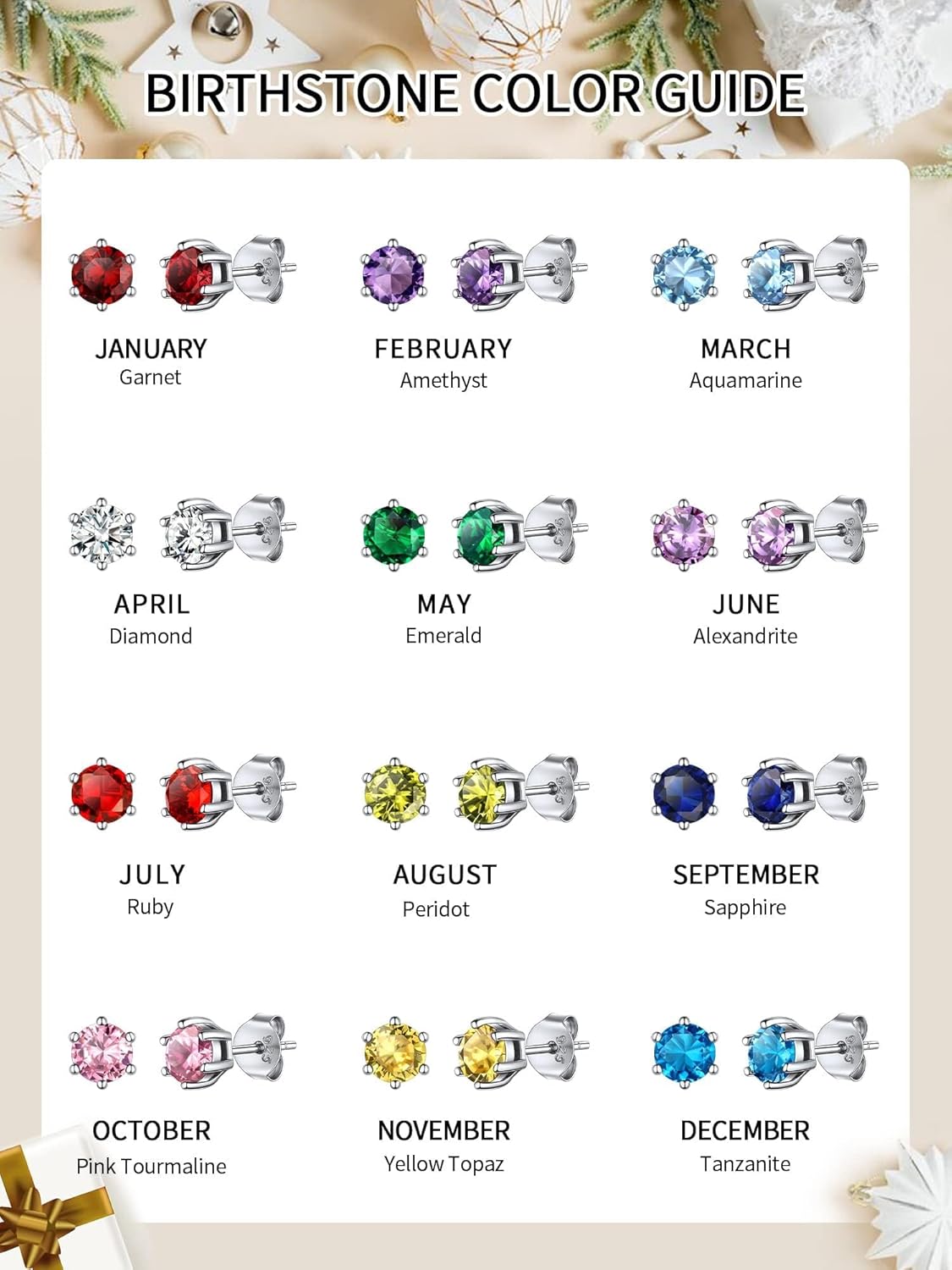 ChicSilver 925 Sterling Silver Earrings Sparkling Heart/Round/Princess Cut Birthstone Earrings for Women Birthday Jewelry with Gift Box
