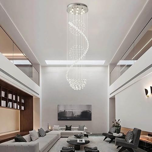 Miniatura 4 de Lámpara LED de techo de cristal con forma de gota de lluvia, lámpara colgante moderna de esfera en espiral K9, lámpara colgante de bola de cristal