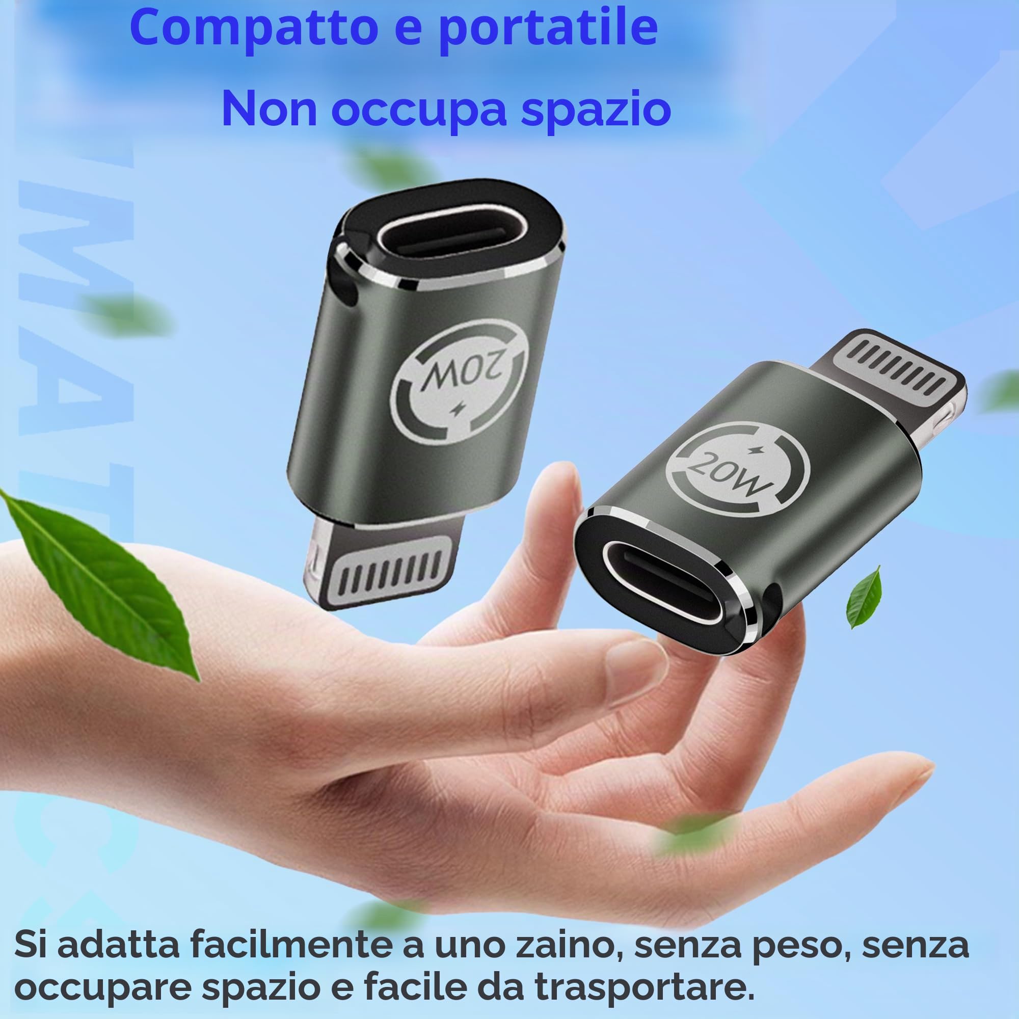 Adattatore da USB C a Lightning, da USB-C femmina a Lightning maschio, supporta la ricarica rapida PD da 20 W, adatto per iPhone 14/13/12/iPad, non adatto per OTG (verde scuro, 2 scatole)