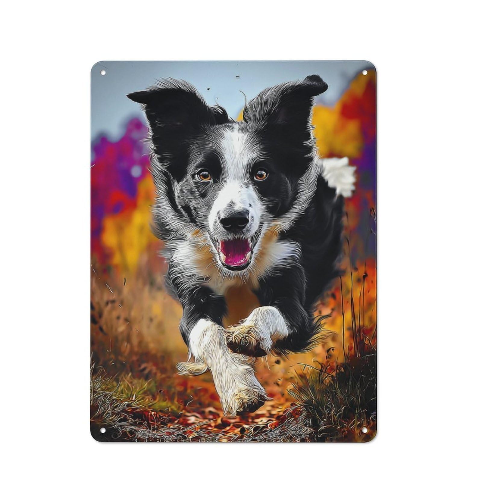 Junmoney Autumn Adventure Border Collie In Motion Tin Wall Plaque 40X30cm With For Home Office Or Studio, For Home Office Decor Fans