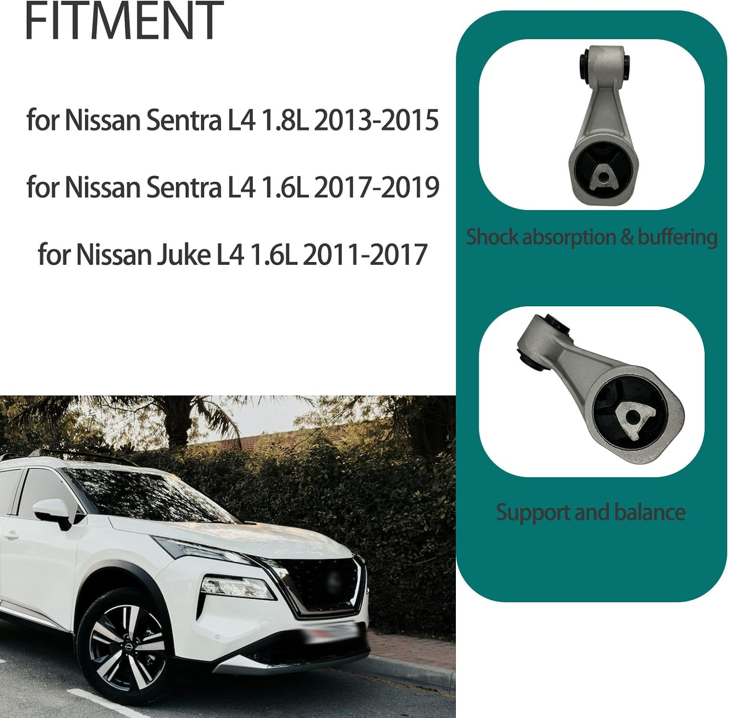Silver Car Torque Motor Mount fit for Nissan Sentra L4 1.8L 2013-2015 for Sentra L4 1.6L 2017-2019 for Nissan Juke L4 1.6L 11-17 11350-3SG0A 11350-3SG0A Lower Rear Engine Torque Strut Mount Metal