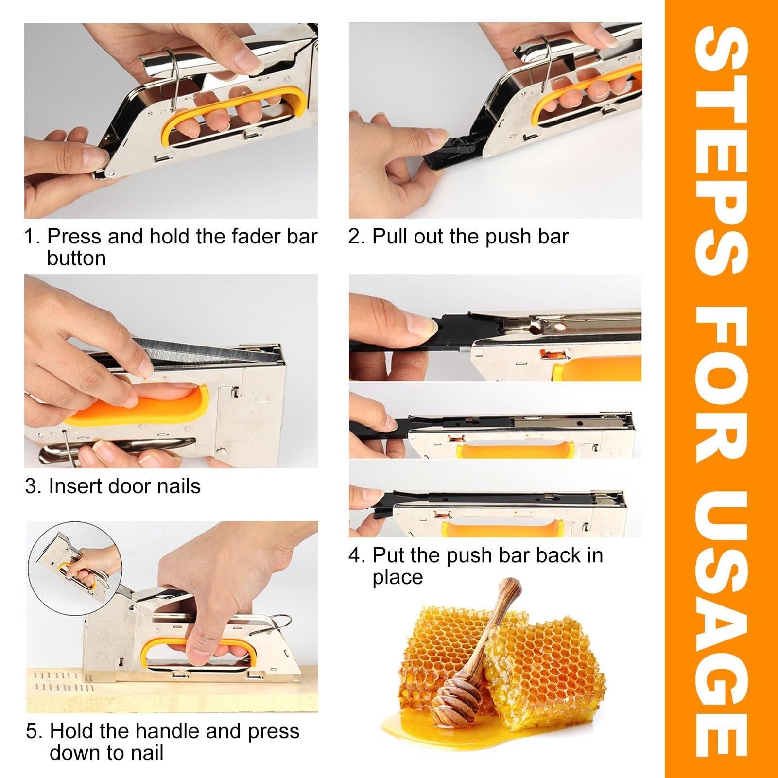 Beekeeping Honey Frame Kit – Pistola de clavos manual de acero inoxidable, tensor de alambre y clavos de madera para un fácil montaje del marco de abeja