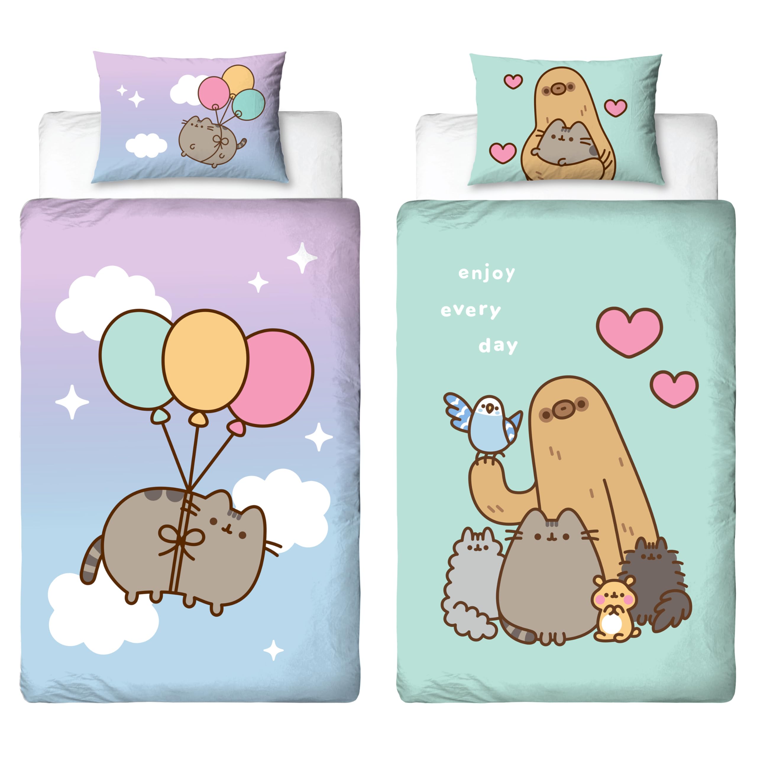 Pusheen Officially Licenced Single Duvet Cover Set | Happy Design | Reversible 2 Sided Characters Bedding Cover Including Matching Pillow Case | Multicolor
