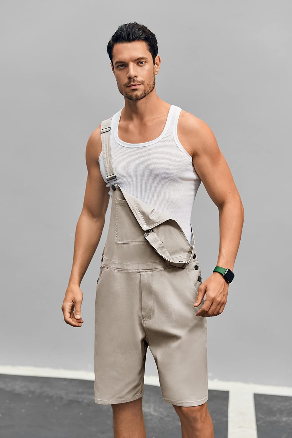 Runcati Mens Casual Bib Overall Shorts Lightweight Cotton Loose Fit Denim Jumpersuit Walkshort Pockets Rompers - Image 3