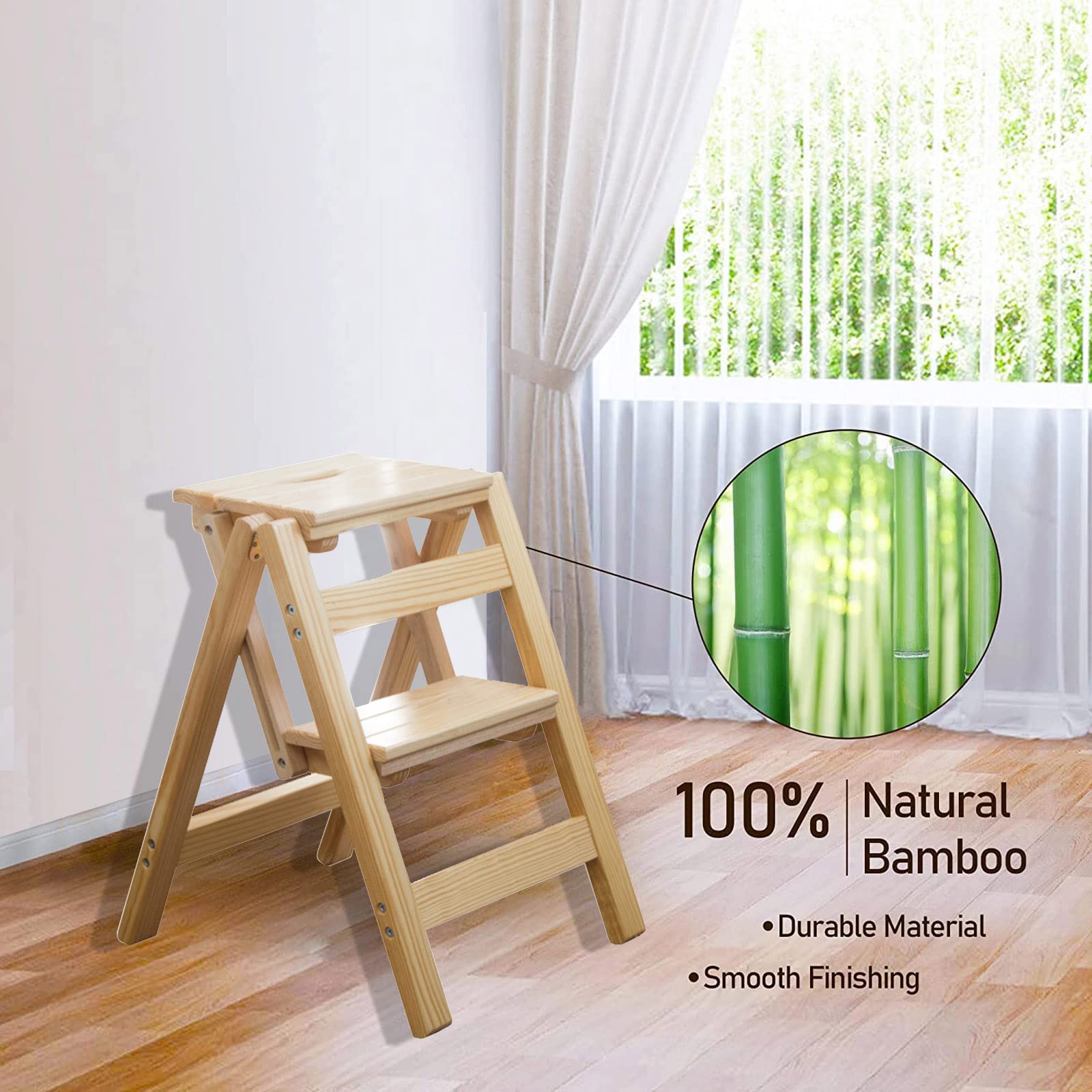 Tabouret d'étape pour enfants tabouret d'échelle en bois massif pliant multifonctionnel Portable 2 Stepladder pour le bureau de garde-manger de la cuisine à la maison avec couverture de pied antidér