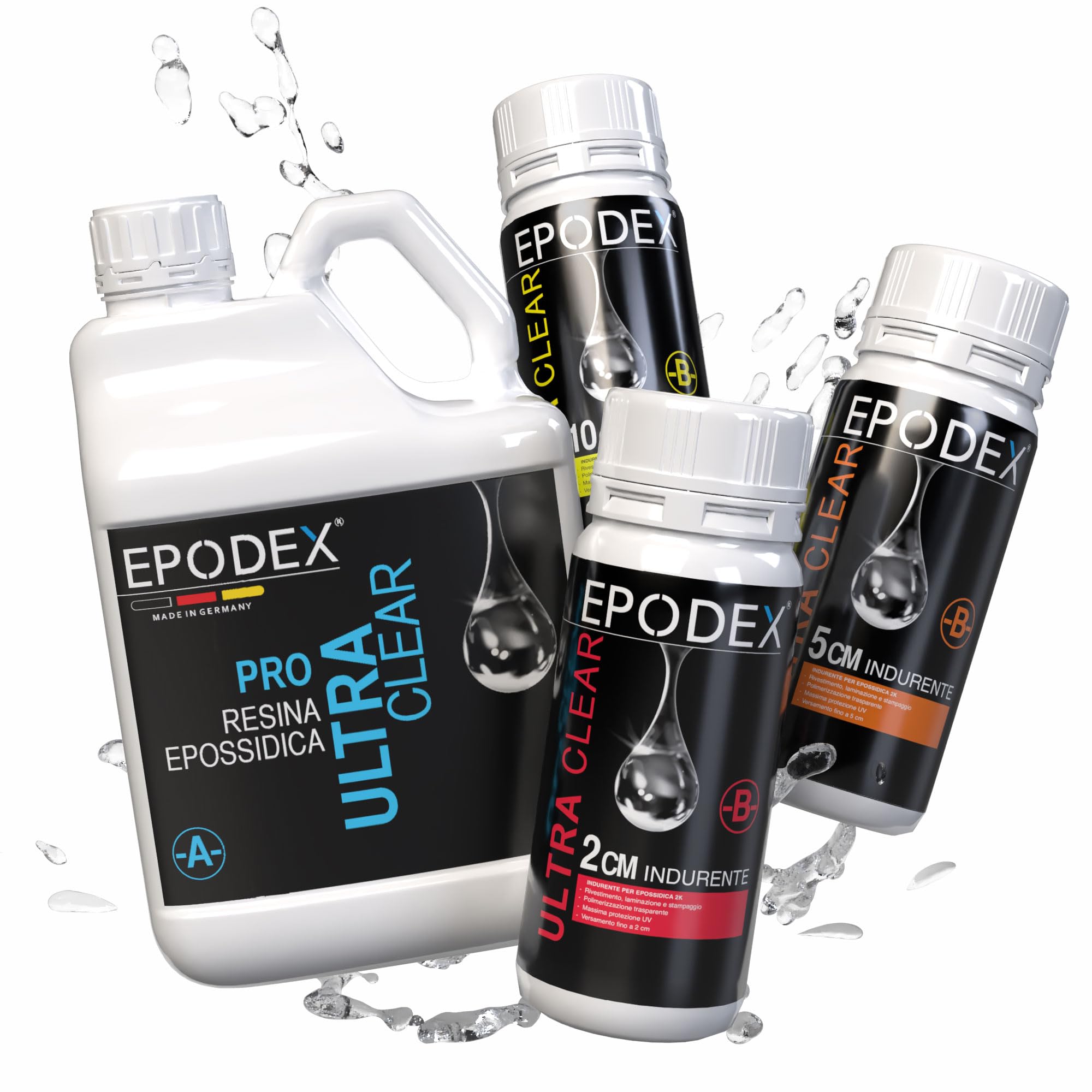 EPODEX Serie PRO, Resina epossidica trasparente kit cristallino per colate fino a 2cm, per rivestimenti, arte, fai da te, river table, lampade, gioielli e altro, 3kg