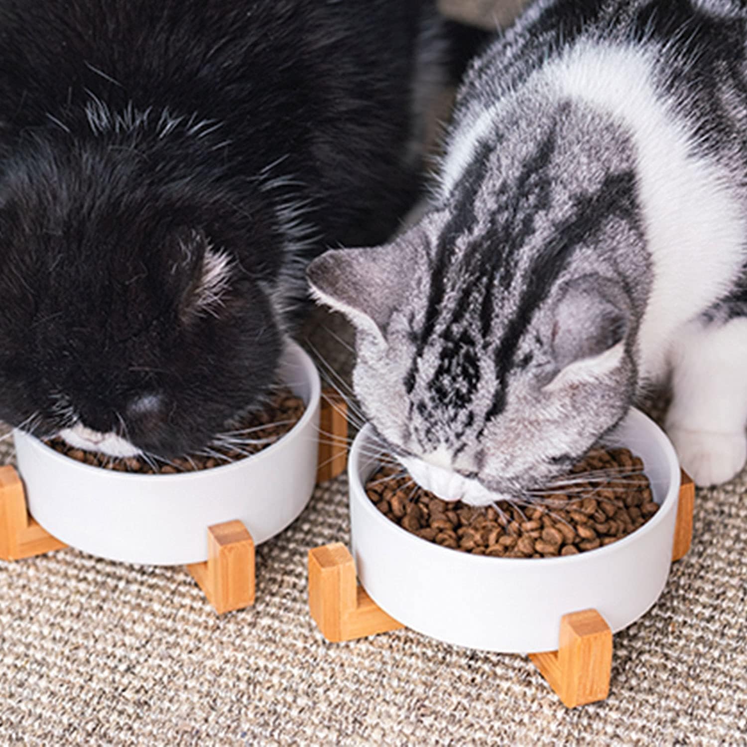 Petygooing White Ceramic Cat Dog Bowl Set with Stand,Small Dog Bowls,Pet Food and Water Dish, Anti Slip Set of 2 Cat Bowls Pet Food Bowl- Pet Dish Small Size Pet (13.5OZ/5.1 in) - Image 7