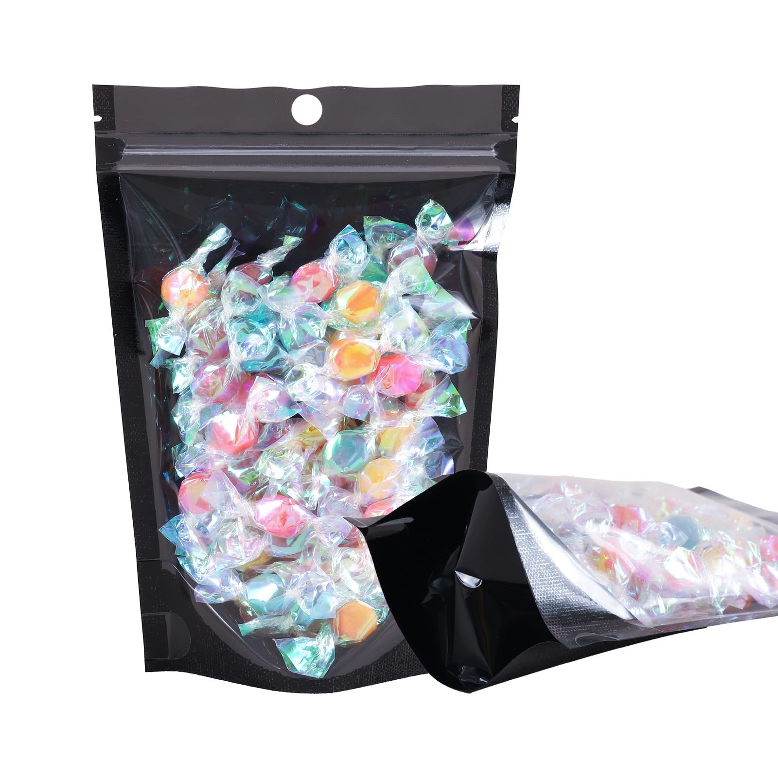 Photo 1 of 100 Pack Smell Proof Bags, Resealable Mylar Bag with Clear Window, Foil Pouch Stand-up for Food Self Sealing Storage, Scratch Resistant Hand Storage. (Black, 7×10 inch)