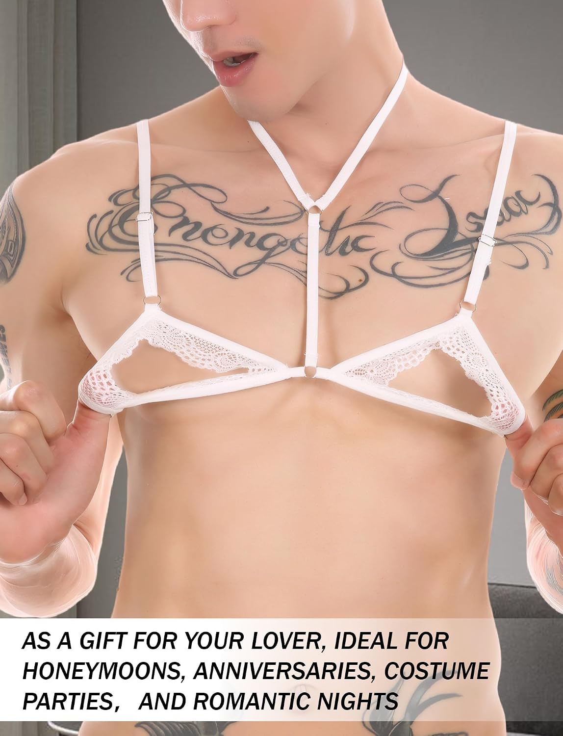 Men's Sissy Bra Lingerie Lace Floral Bikini Top Crossdressing Bralette Sleepwear Nightwear S-XL