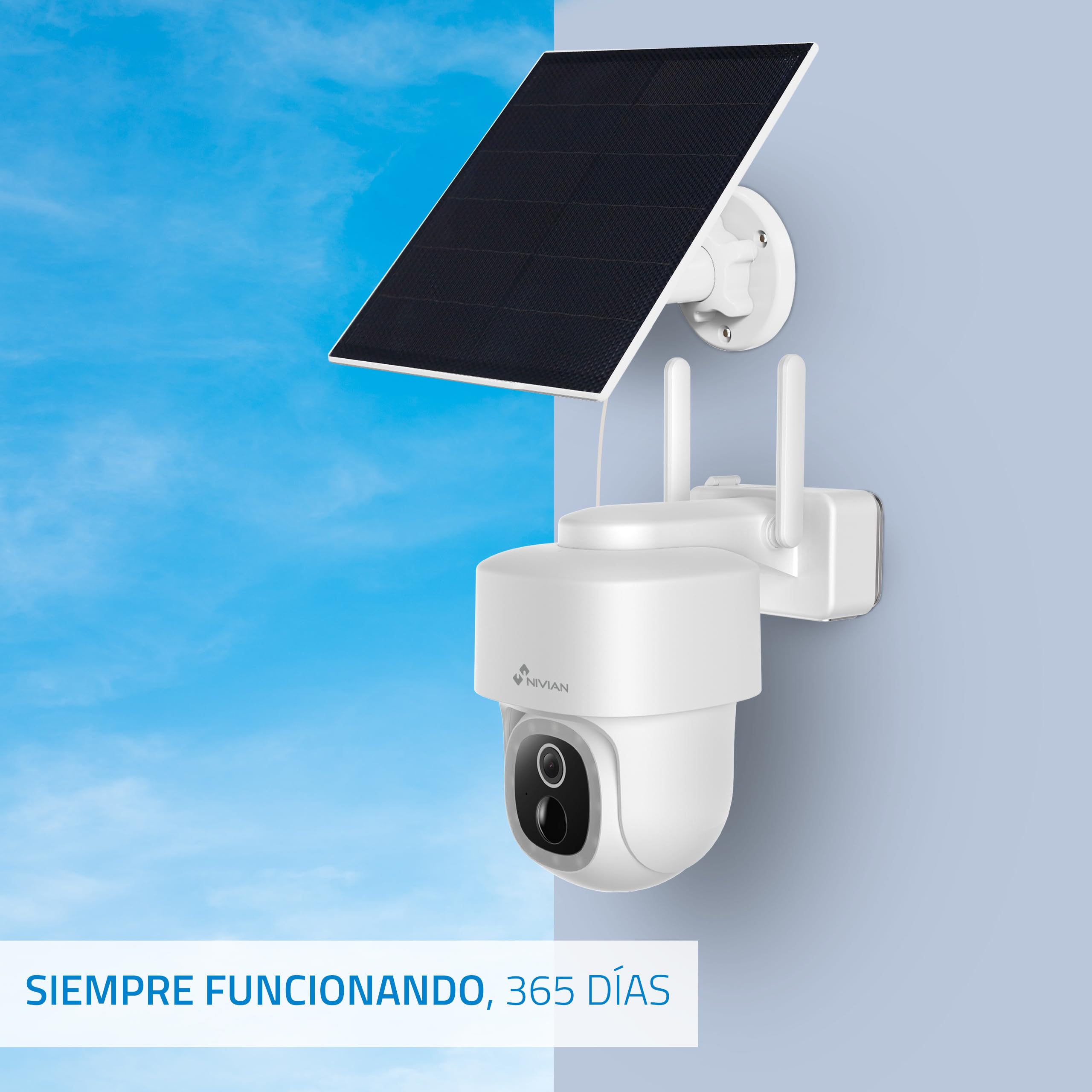 NIVIAN Telecamera Wifi Esterno SUPER HD, Batteria e Pannello Solare, Sorveglianza Senza Fili e Senza Pensieri | Rilevamento Umano, Visione Notturna, Audio Bidirezionale, Controllo App, Alexa/Google