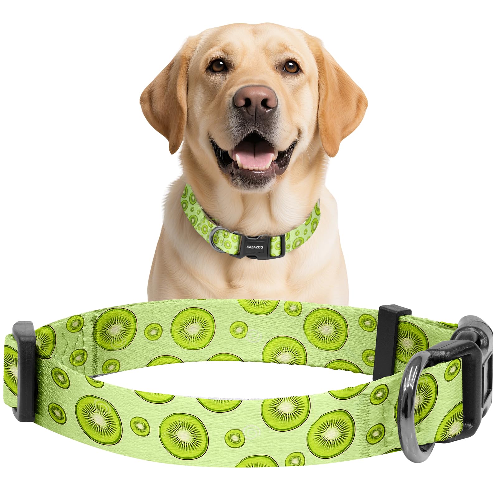 Kazazoo Dog Collar Cute and Soft Nylon Puppy Collar for Boy and Girl Dogs, Adjustable Dog Collars for Large Dogs, Kiwi Fruit-L