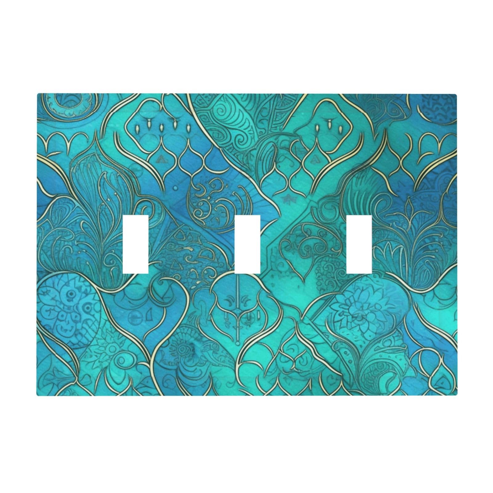 3-Gang Decorator Wall Plate Turquoise Pattern Light Switch Cover Triple Toggle Receptacle Wall Plate Mid Size 4.8" x 6.7" Wallplate Unbreakable Polycarbonate Outlet Faceplates Covers