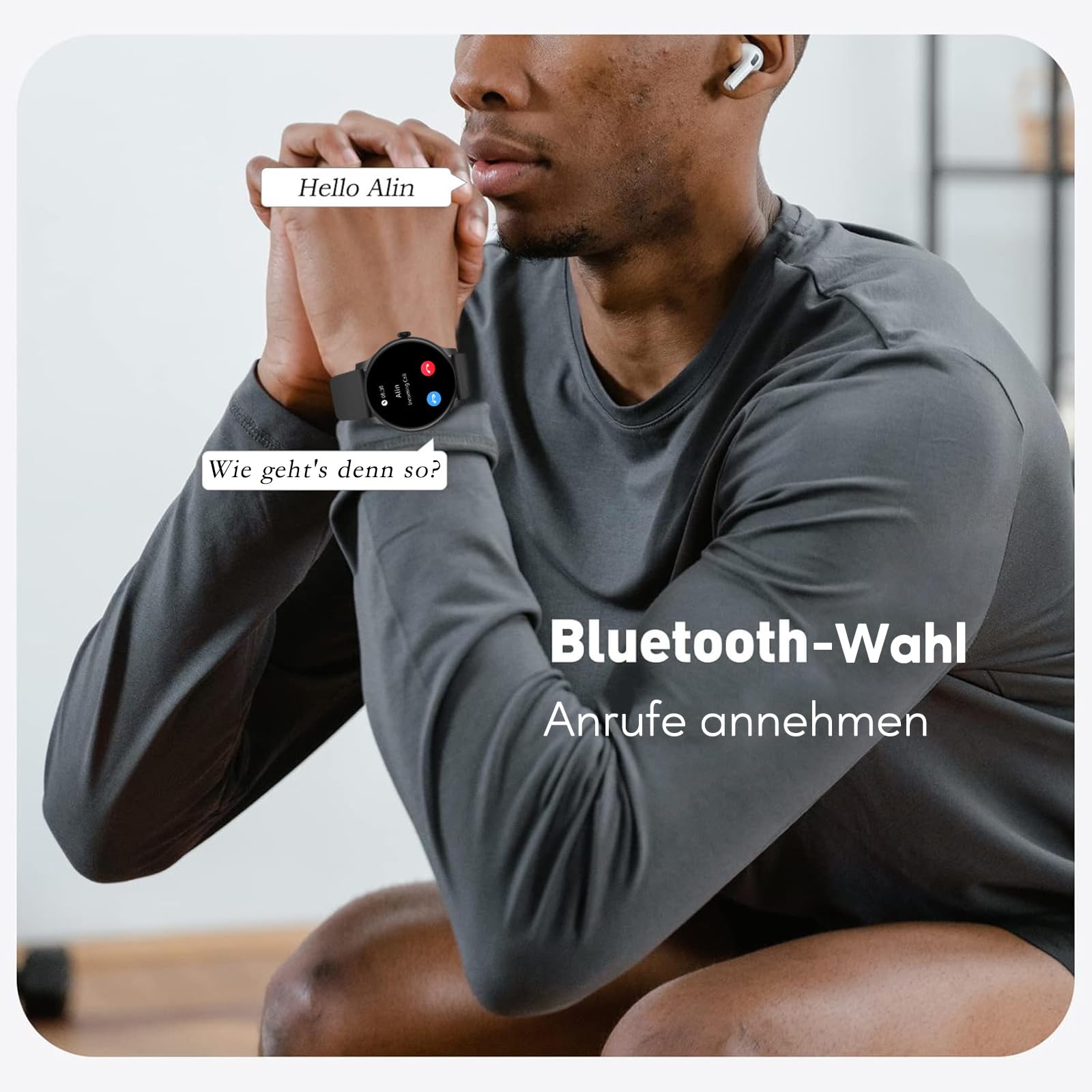 AcclaFit Smartwatch Damen Herren 1.38 Zoll HD-Display Bluetooth Anrufe Fitness Tracker Herzfrequenz SpO2 Schlafmonitor IP68 Wasserdicht