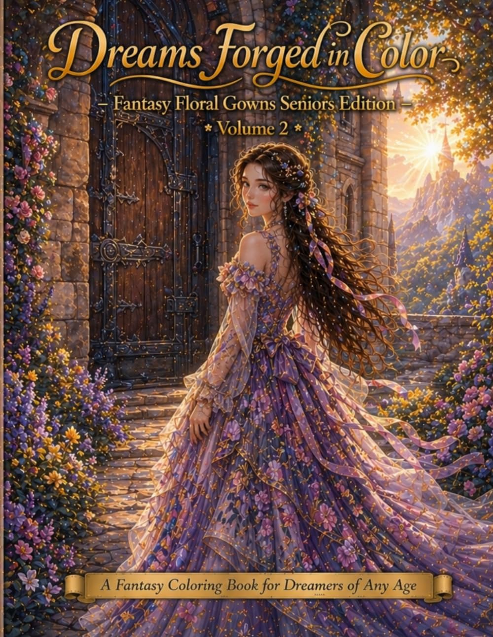 Dreams Forged in Color Fantasy Floral Gowns Senior Edition Volume 2: A Fantasy Coloring Book for Dreamers of Any Age (Dreams Forged in Color: Senior Friendly Edition Vol 1)