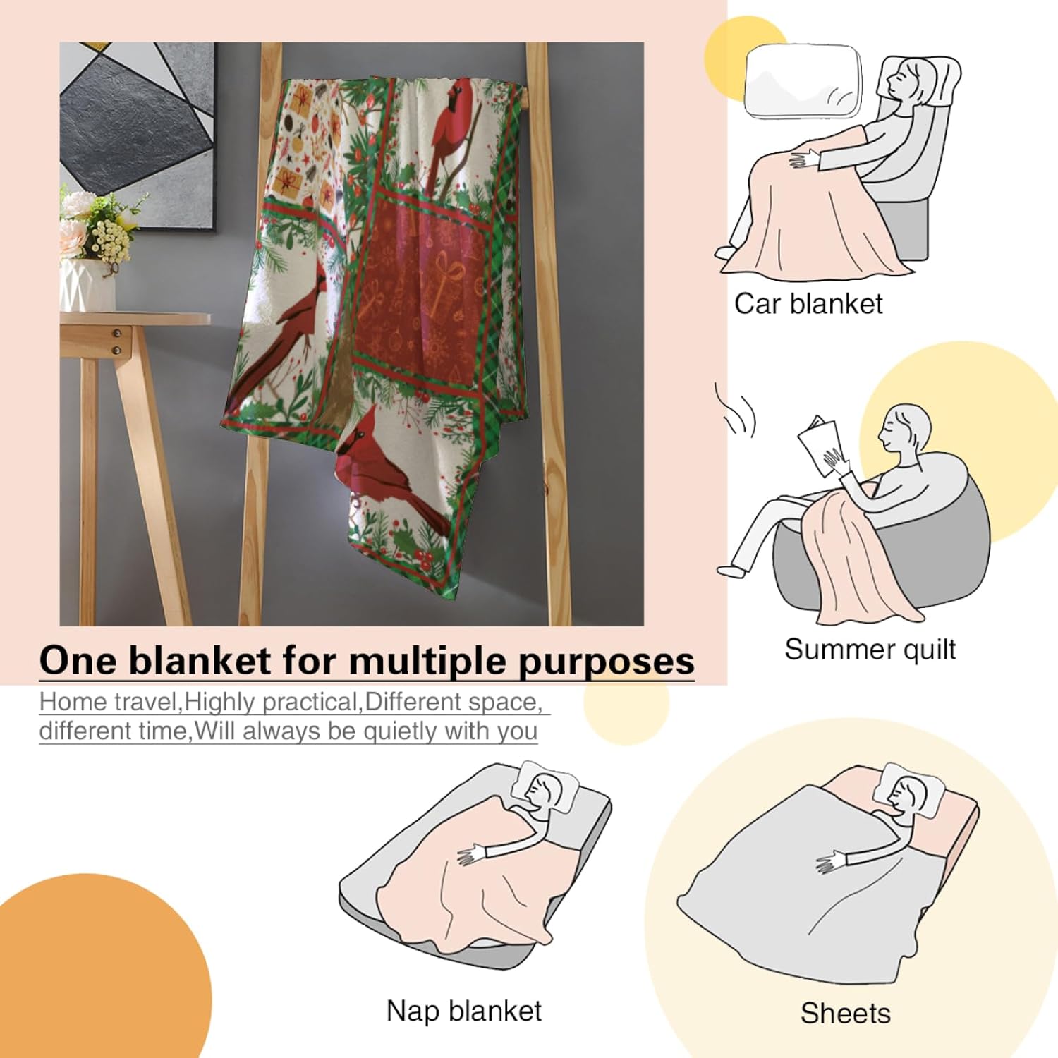 Air Conditioner Lightweight Cardinalis Blanket Flannel Fleece Blanket Ultra Soft Throw Blanket for Couch Living Room Bed (60''x50'', Birds) - Image 5