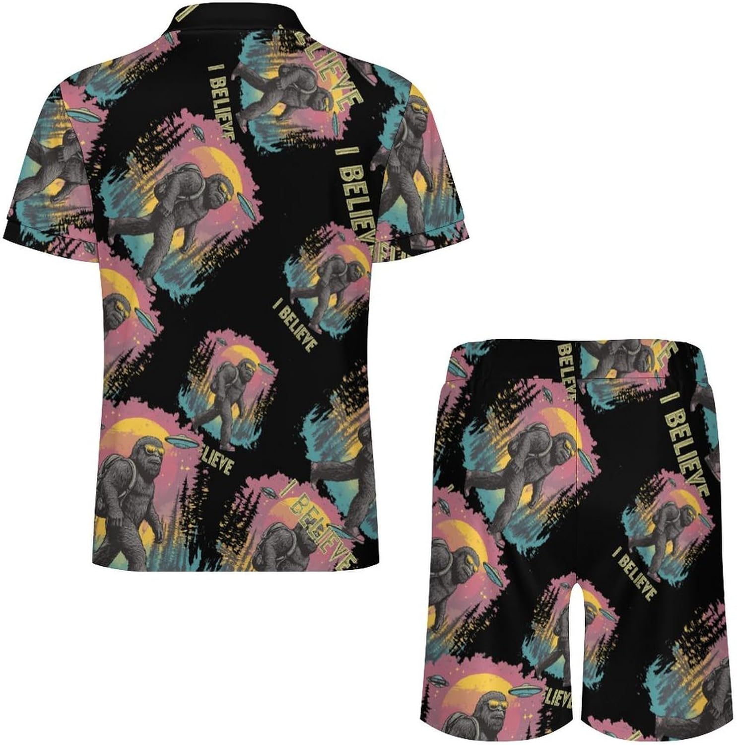 Believe Bigfoot Sasquatch Mens Polo Shirts Track Suits 2 Piece Short Sleeve Sweatsuit 1/4 Zip Golf Loungewear for Sports