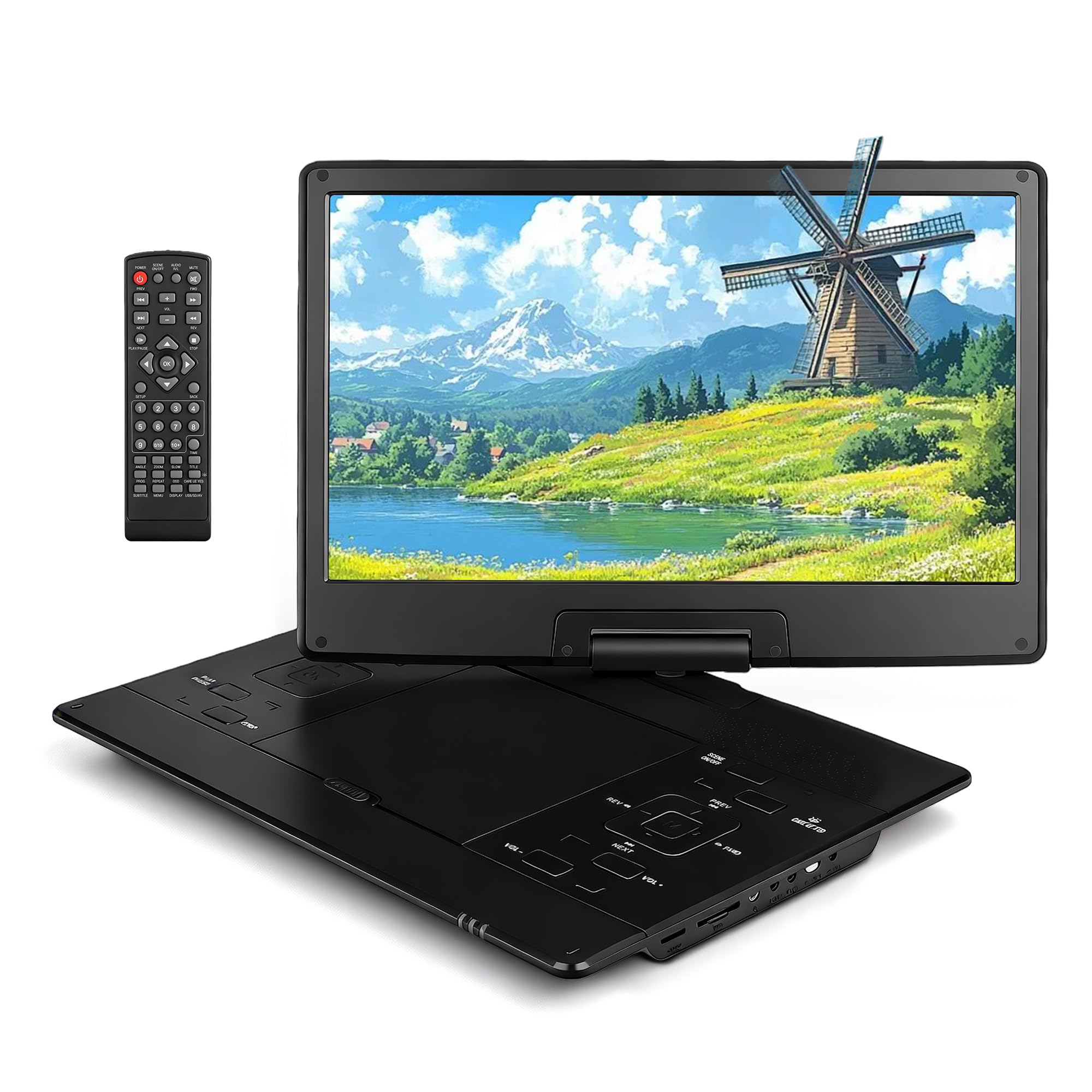 Lecteur CD/DVD portable 17,5'' avec écran HD pivotant de 15,6'', prend en charge CD/MP3/USB/cartes SD, avec batterie et son stéréo, pour une utilisation dans la voiture ou comme lecteur externe pour l
