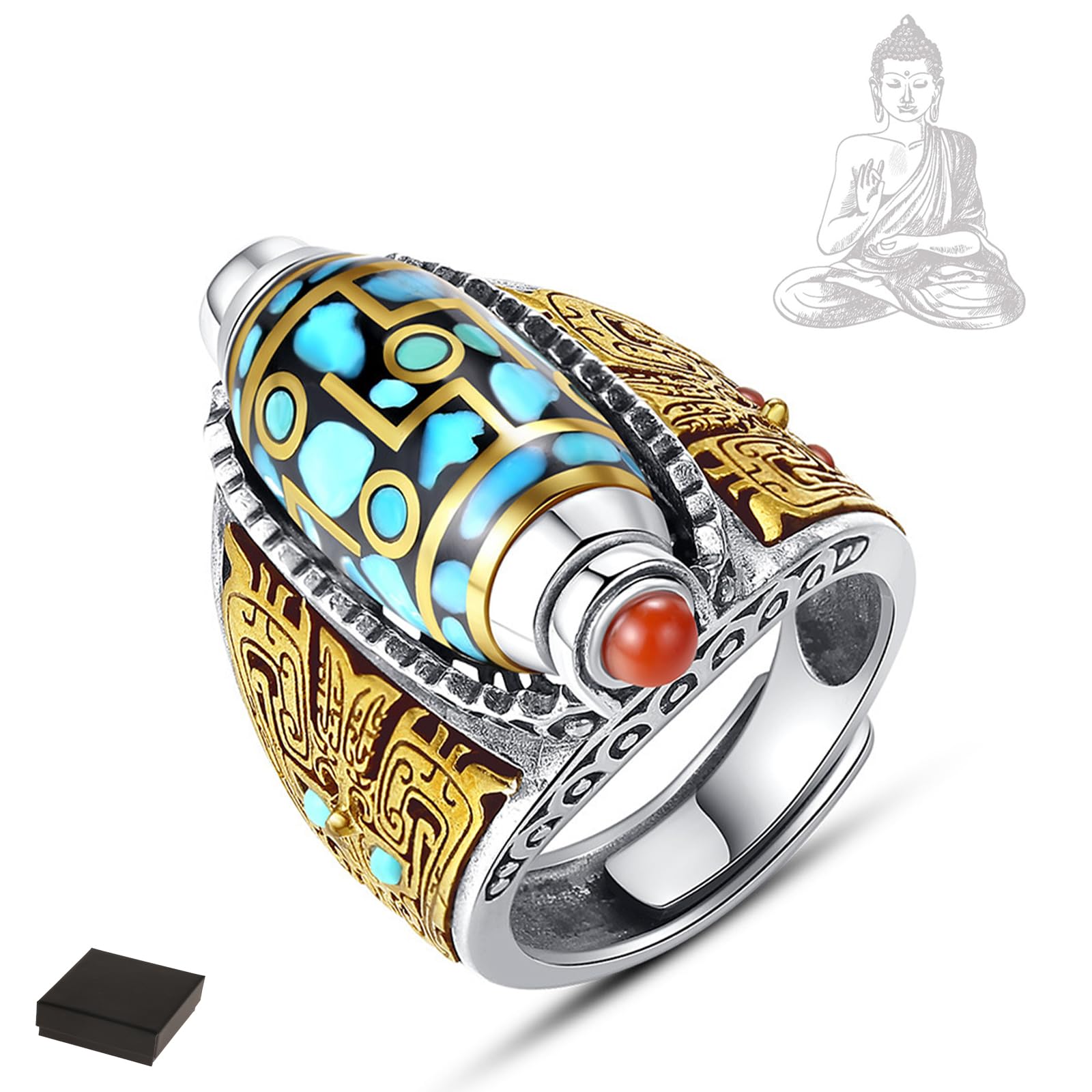 Bracelet Mantra à Six Personnages Rotatifs Et Perles Dzi - Neuf Avec étiquettes