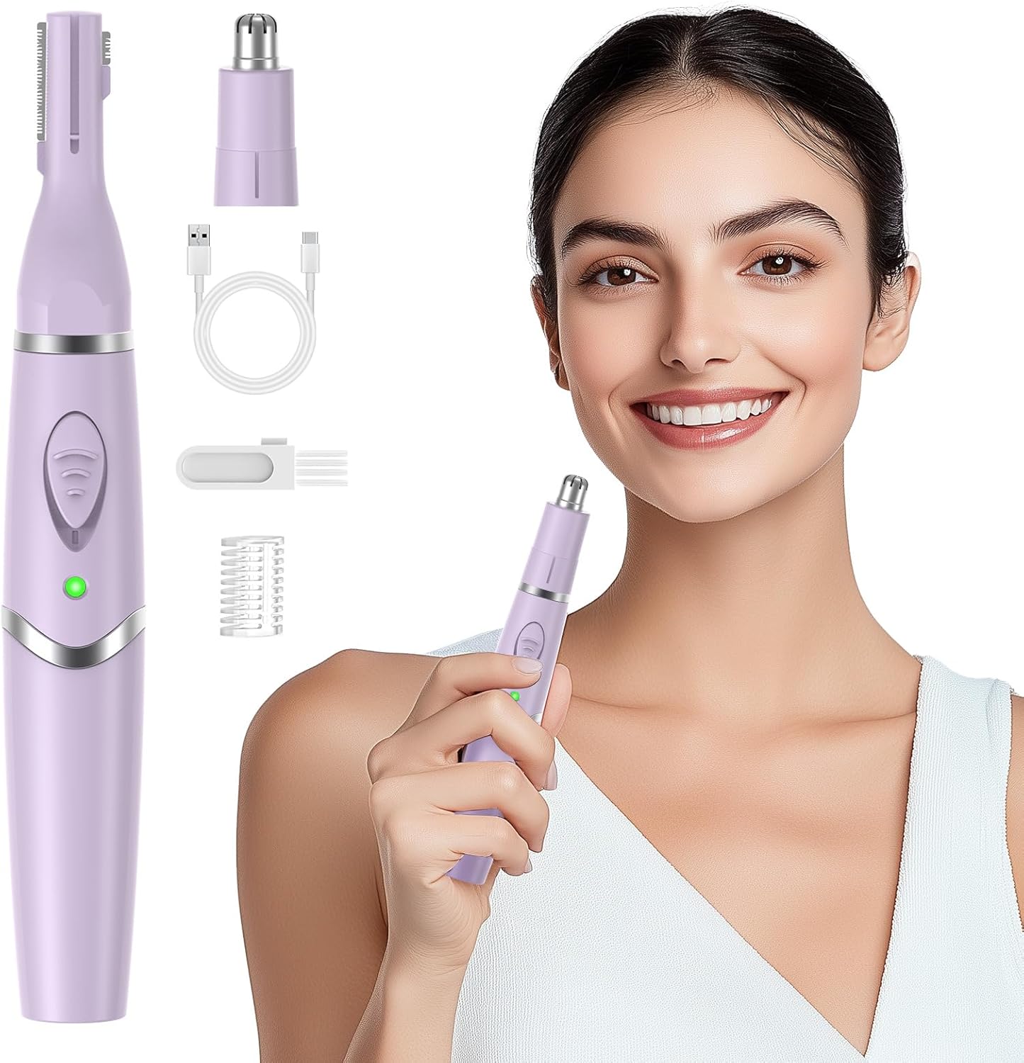 Bikinitrimmer voor vrouwen, oplaadbare gezichtshaarset voor vrouwen en mannen, pijnloze elektrische wenkbrauw- en gezichtshaartrimmer, draagbare neushaartrimmer, gemakkelijk schoon te maken