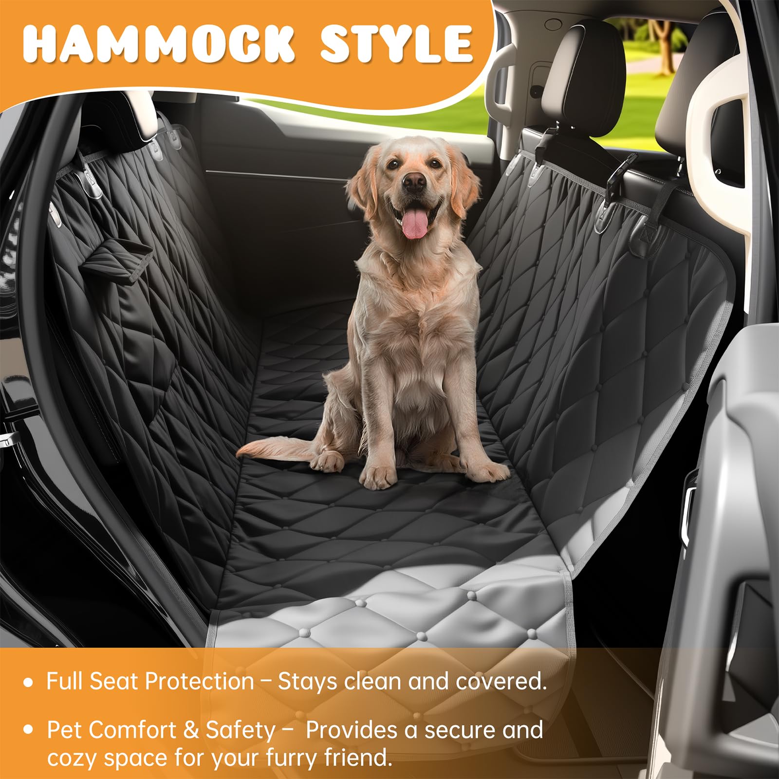 Funda de asiento de coche para perros para asientos traseros, 100% impermeable, duradera y suave, antideslizante, protector de asiento de coche para coches, SUV y camiones (negro, estándar
