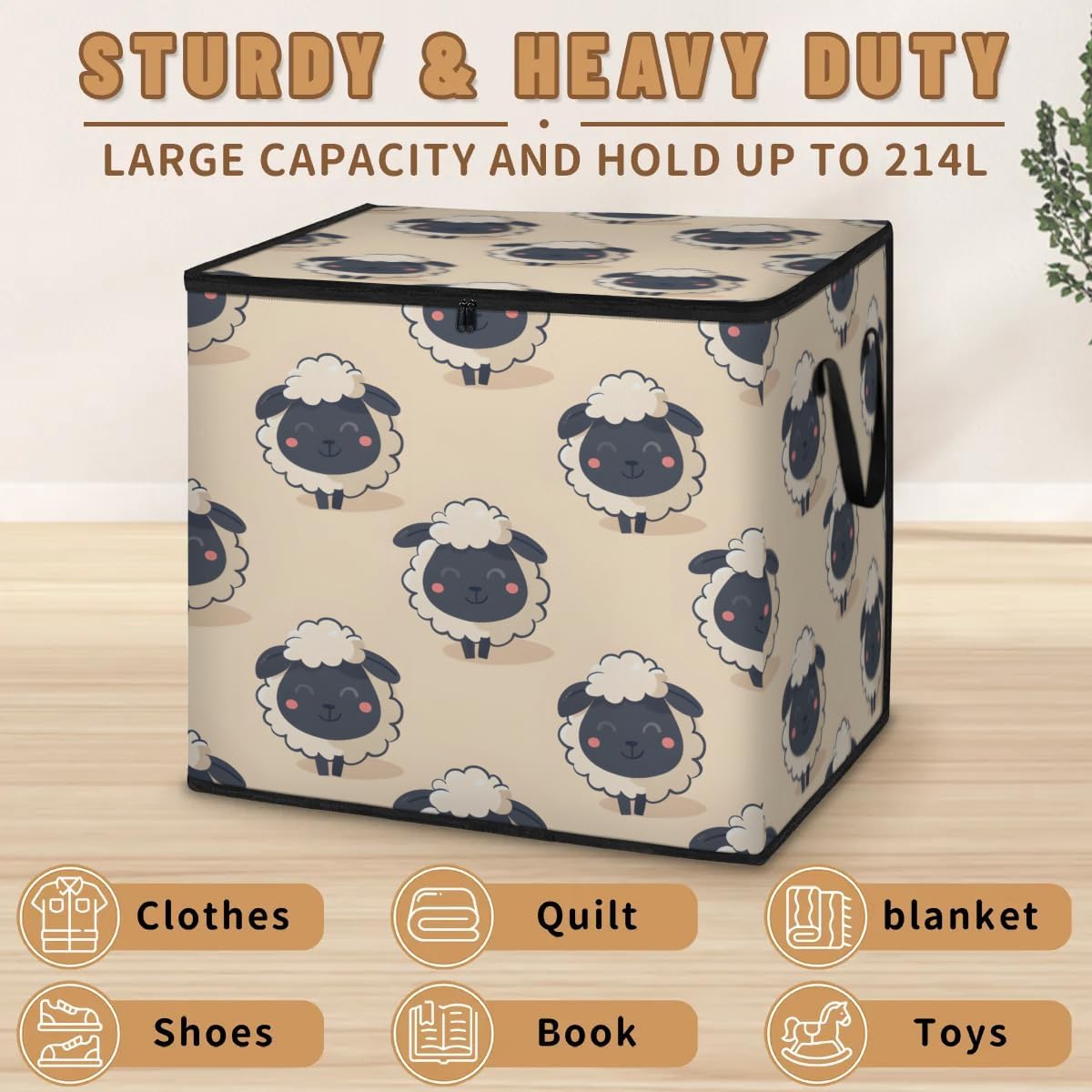 Honeybaby 214L Extra Large Comforter Storage Bag Lovely Sheep Storage Totes with Lids Waterproof Closet Organizer Folding Blanket Storage Bags for Clothes Bedding Pillows
