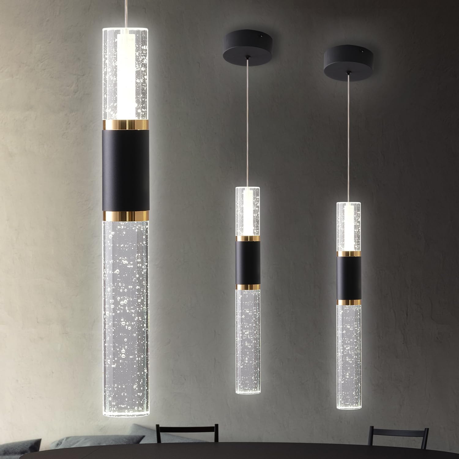 Photo 1 of EMBRING Modern Pendant Light Fixture, Black and Gold Kitchen Island Lighting for Dining Room Light Fixture Luxury Modern Led Pendant Light for Kitchen Island with Bubble Crystal Over Table