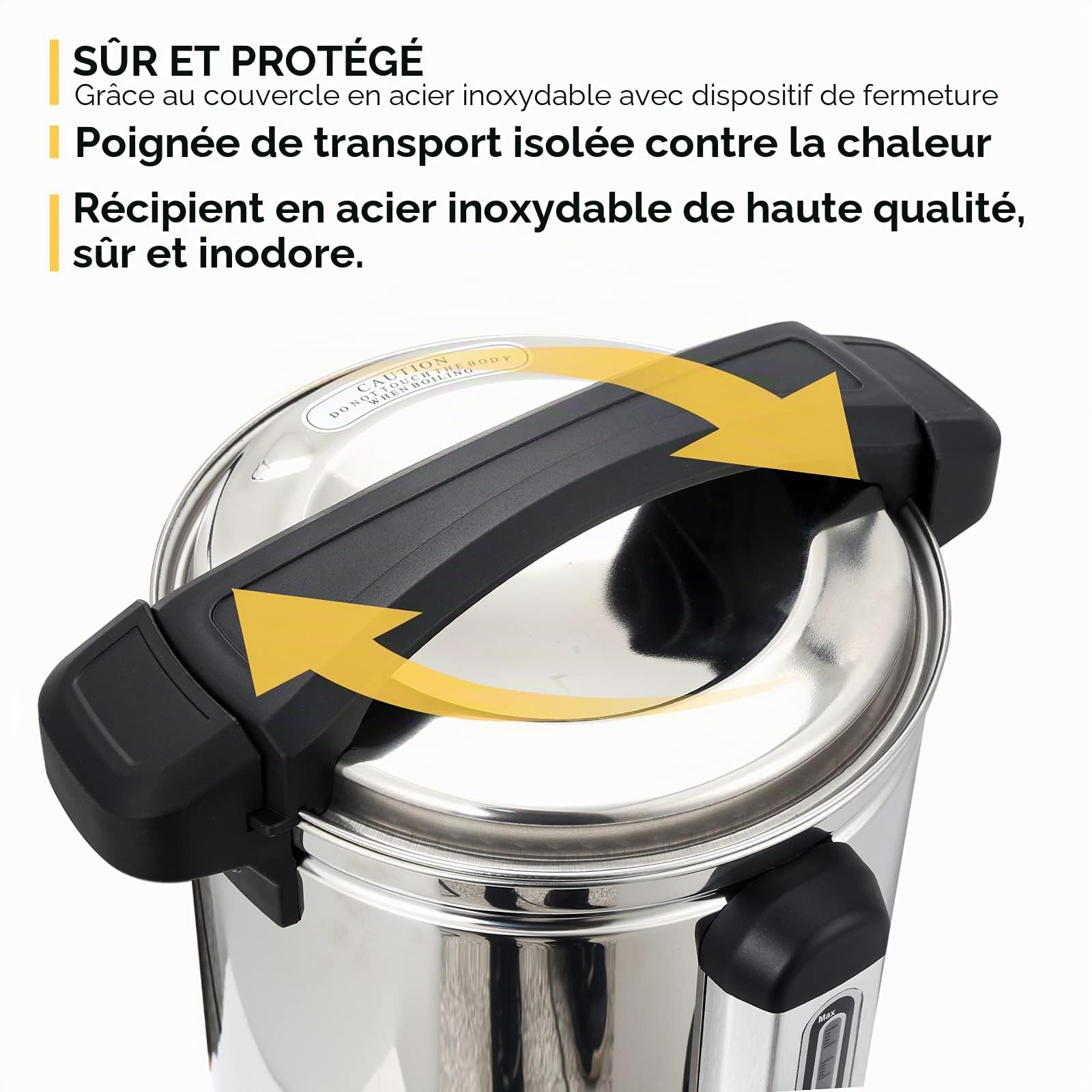 Bouilloire à vin chaud, 8,8 l, distributeur d'eau chaude en acier inoxydable, avec bac récupérateur, robinet, thermostat indicateur de niveau, distributeur automatique de boissons chaudes
