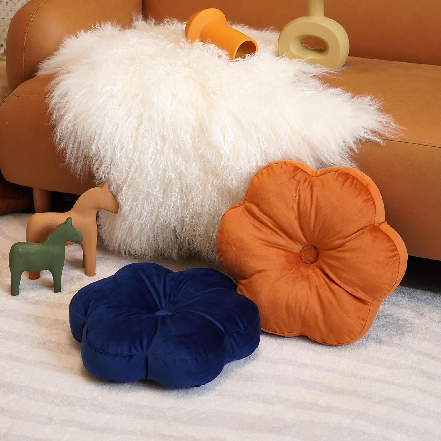 Flower Shaped Velvet Decorative Throw Pillow Cushion Ultra Soft Cute Floor Pillow for Couch Bed Sofa Car Chair 16x16 Inches (Burnt Orange) - Image 5