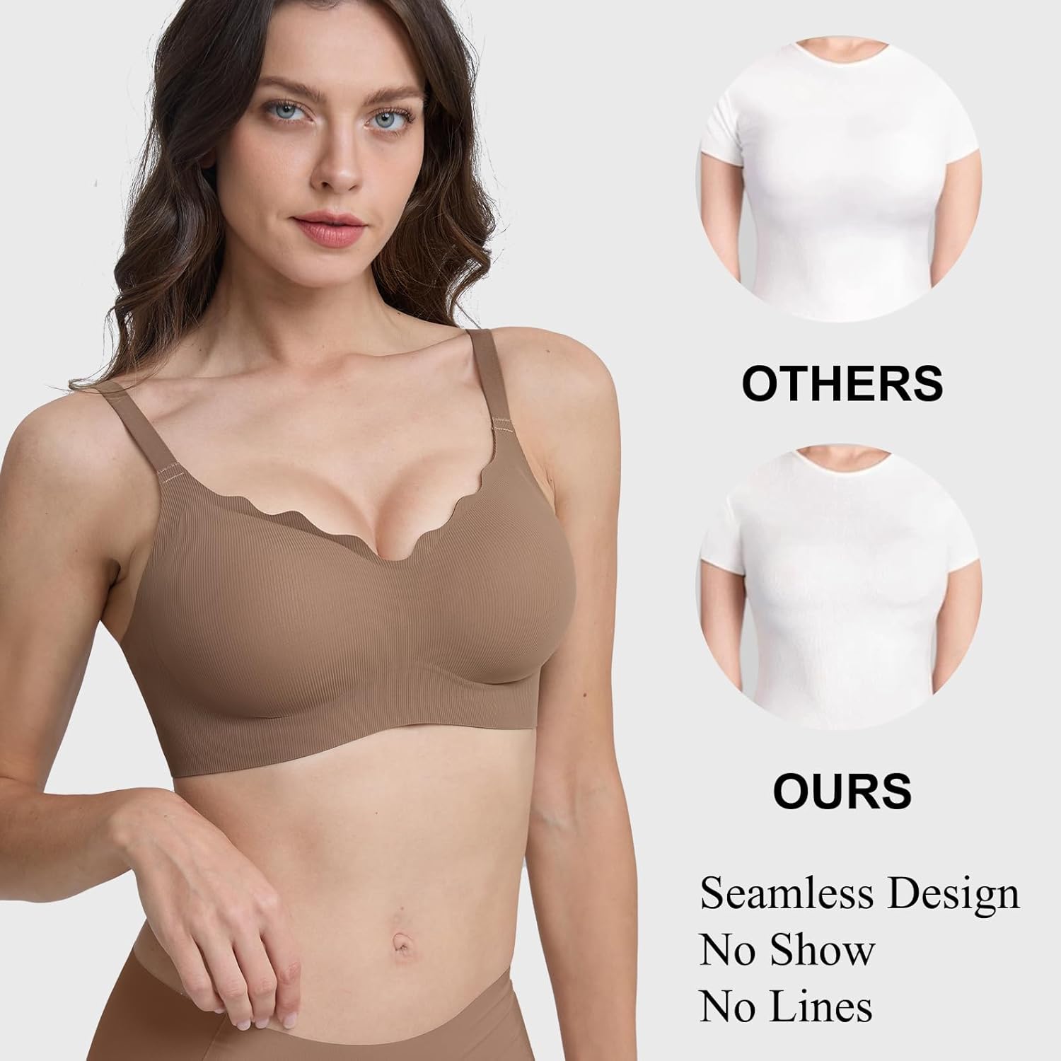 Womens Seamless T-Shirt Bras 3 Pack Wireless Comfy Jelly Bra, Full Coverage Bralette No Show Under Clothes